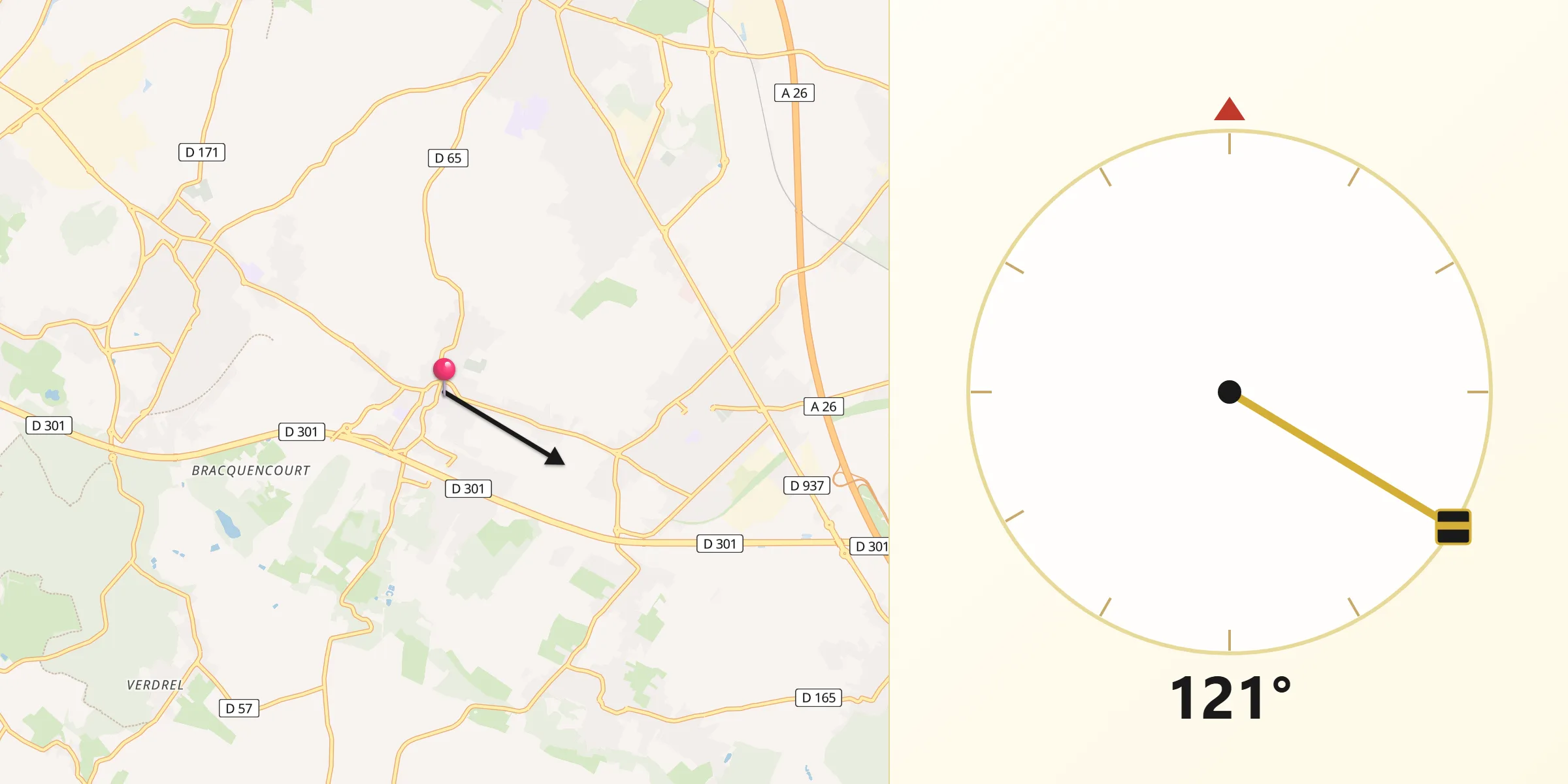 Direction vers la Qibla depuis Hersin-Coupigny