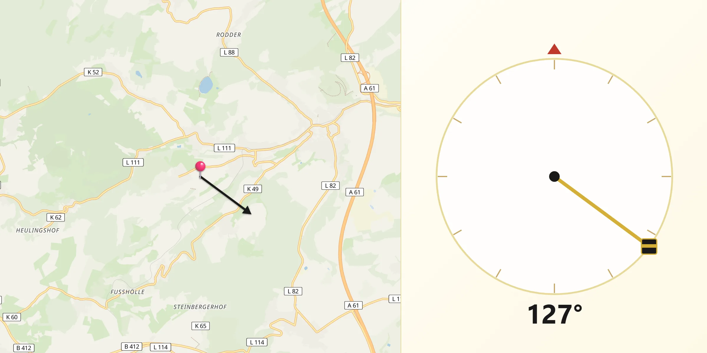 Qibla-Richtung von Niederdürenbach