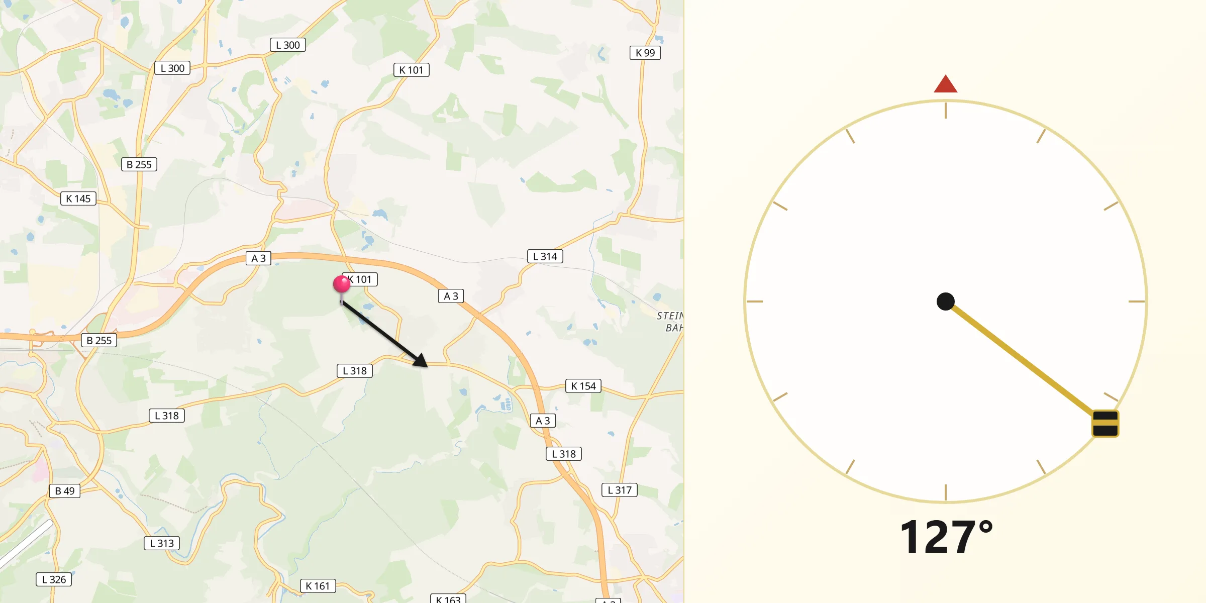 Qibla-Richtung von Großholbach