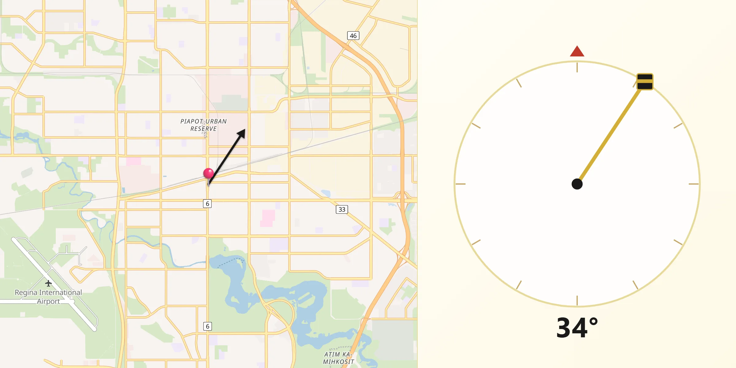 Qibla Direction from Regina