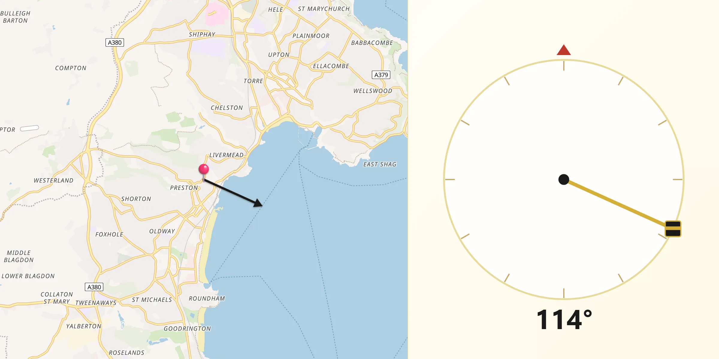 Qibla Direction from Borough of Torbay