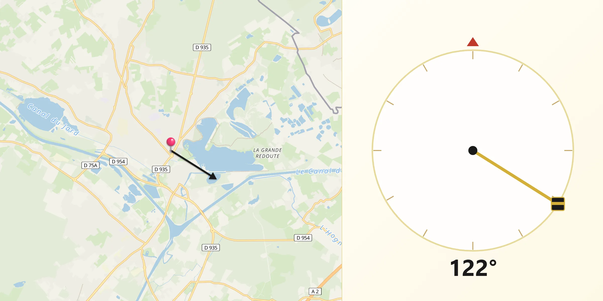 Direction vers la Qibla depuis Condé-sur-l’Escaut