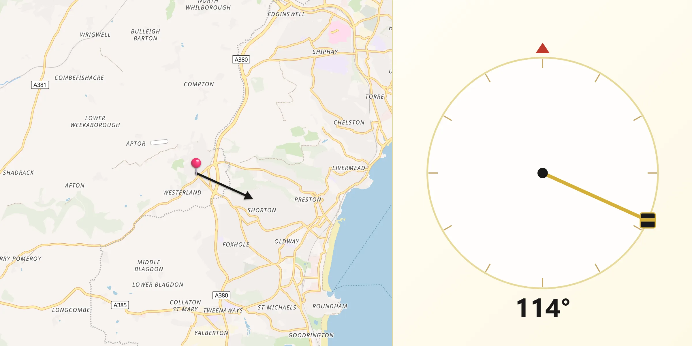 Qibla Direction from Marldon