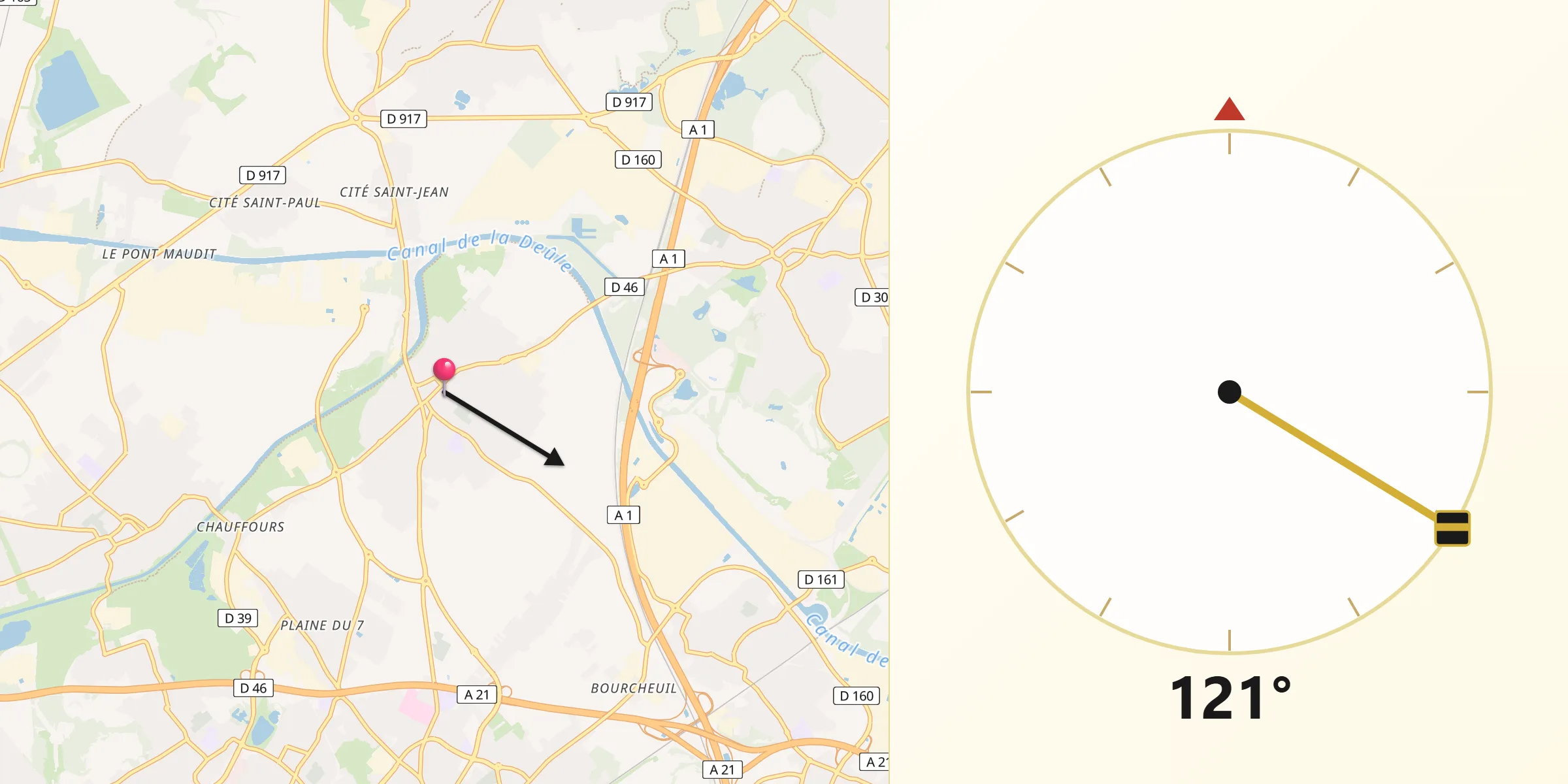 Direction vers la Qibla depuis Courrières
