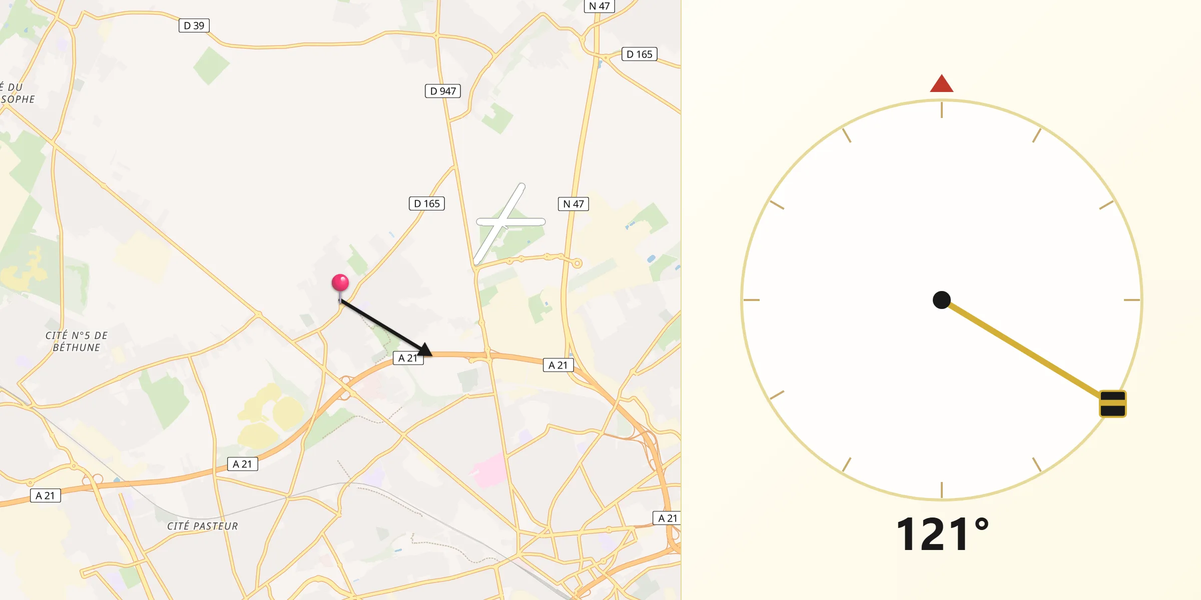 Direction vers la Qibla depuis Loos-en-Gohelle