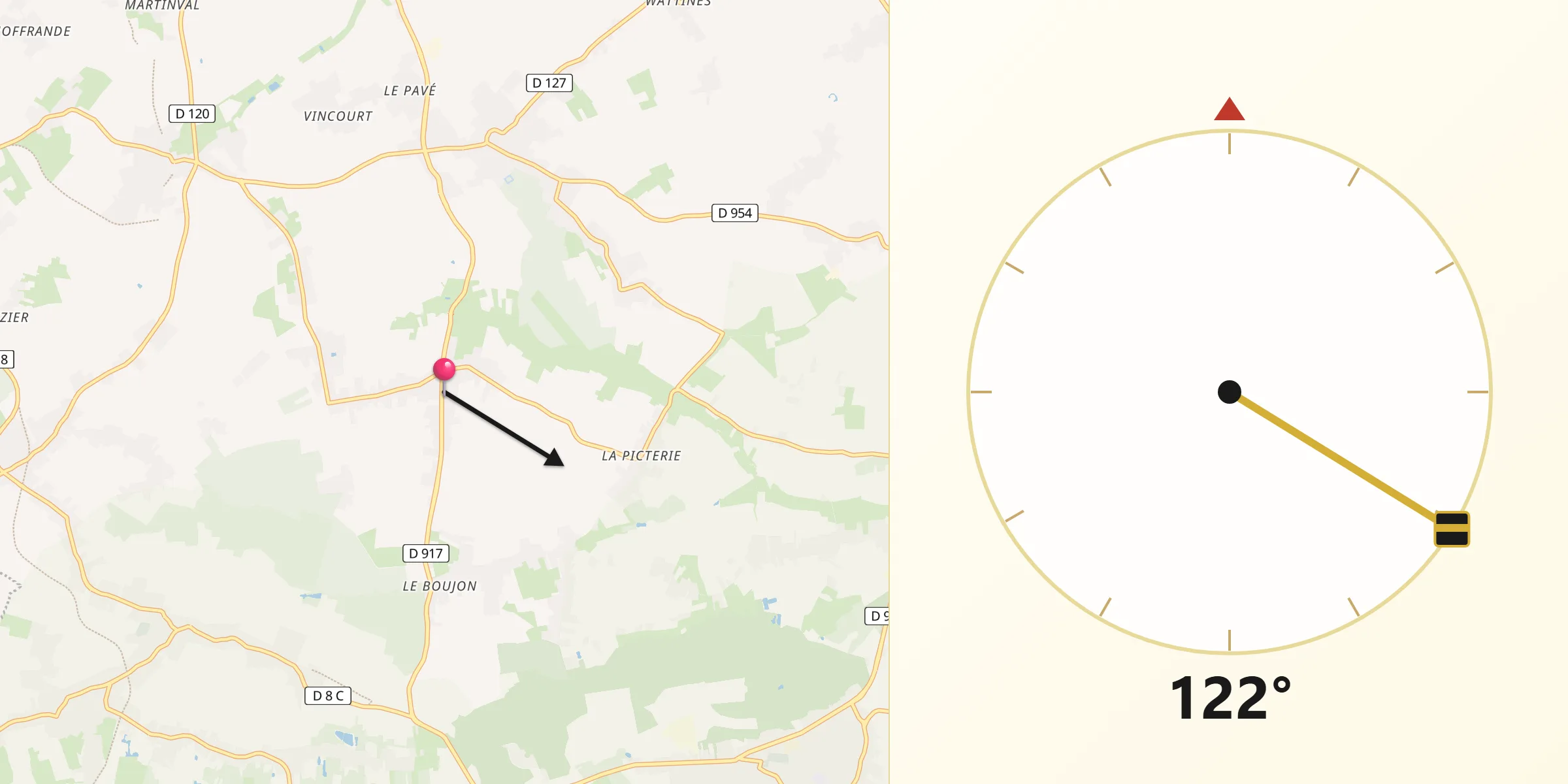 Direction vers la Qibla depuis Faumont