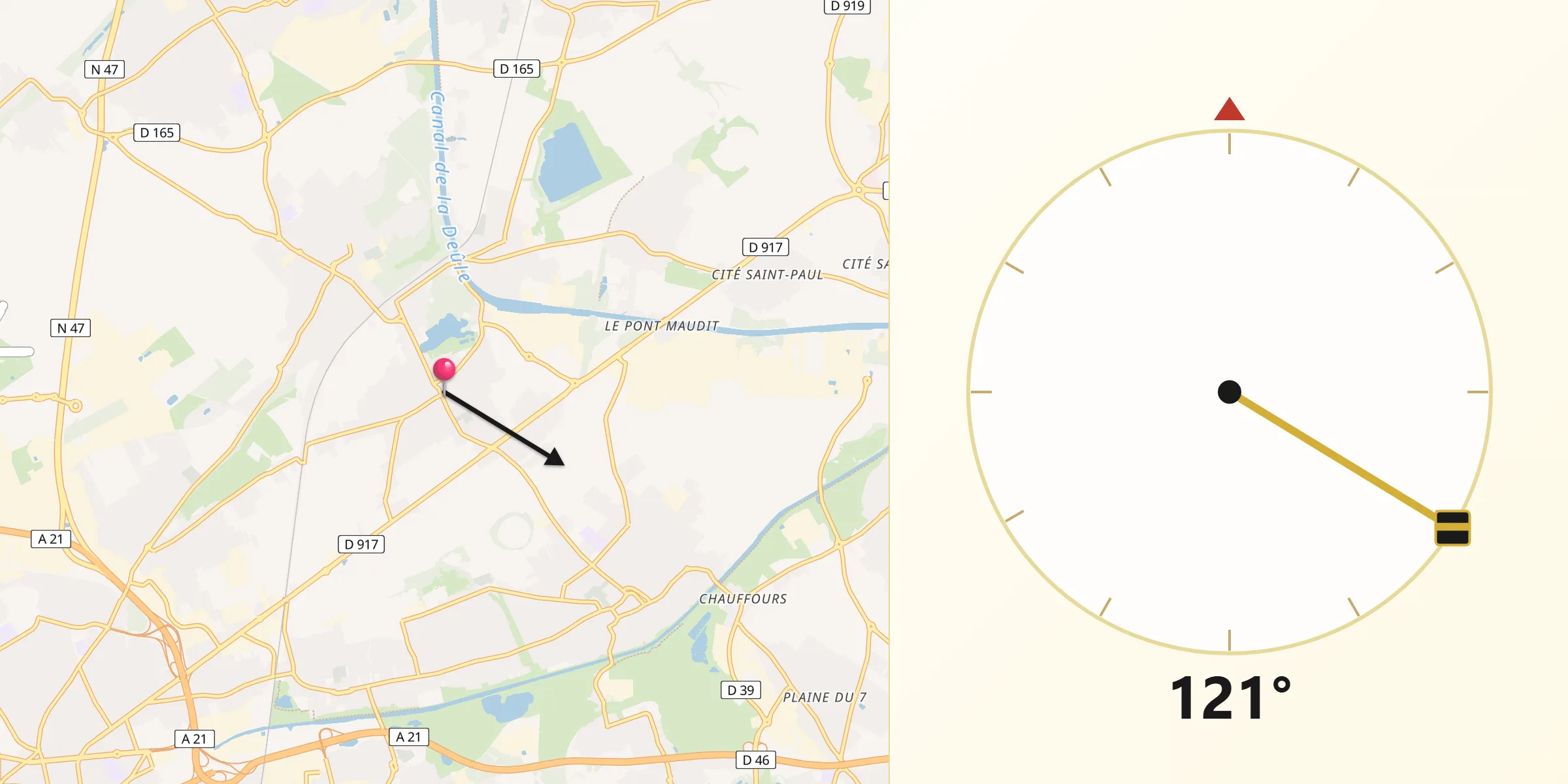 Direction vers la Qibla depuis Annay