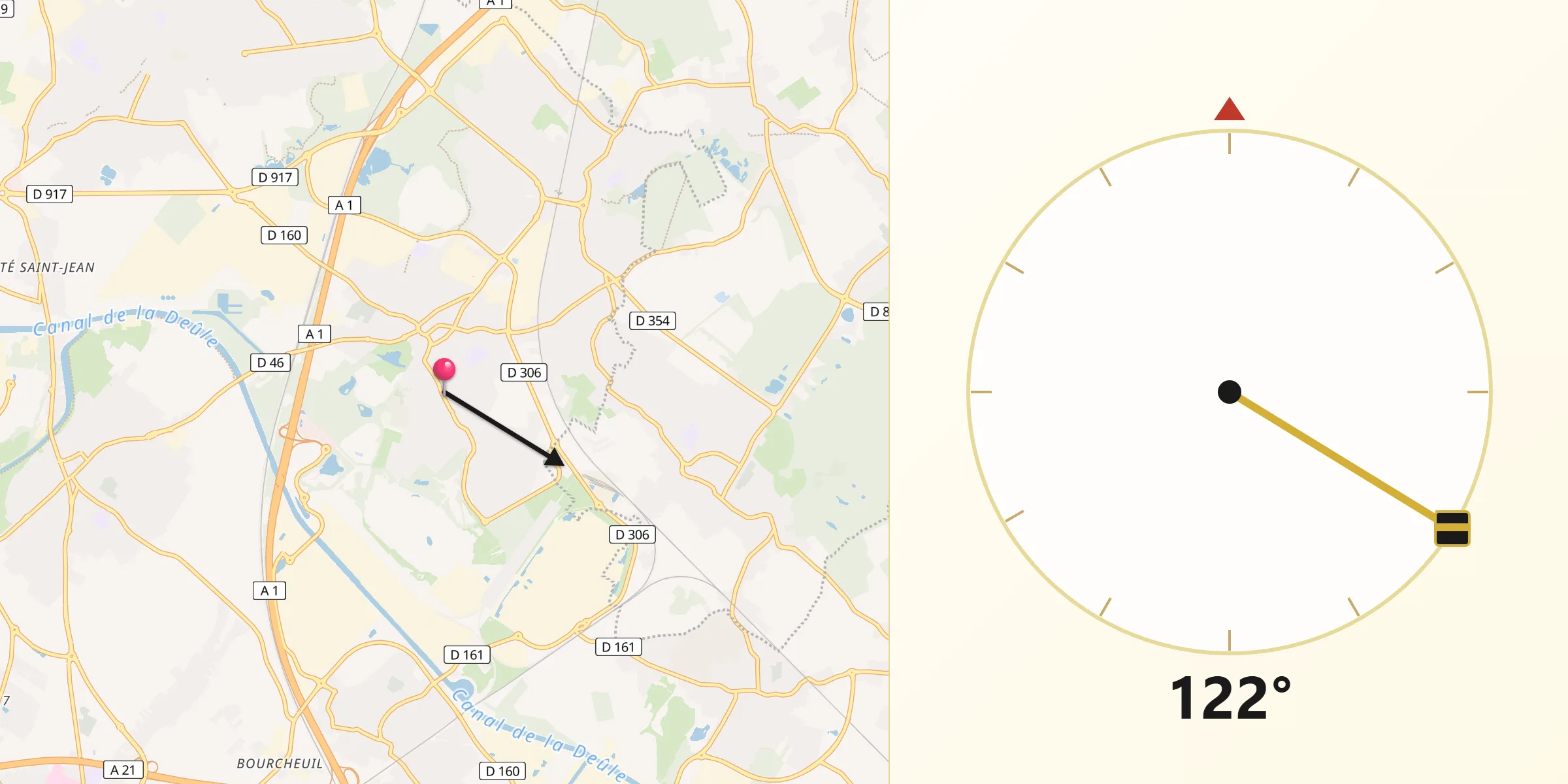 Direction vers la Qibla depuis Oignies