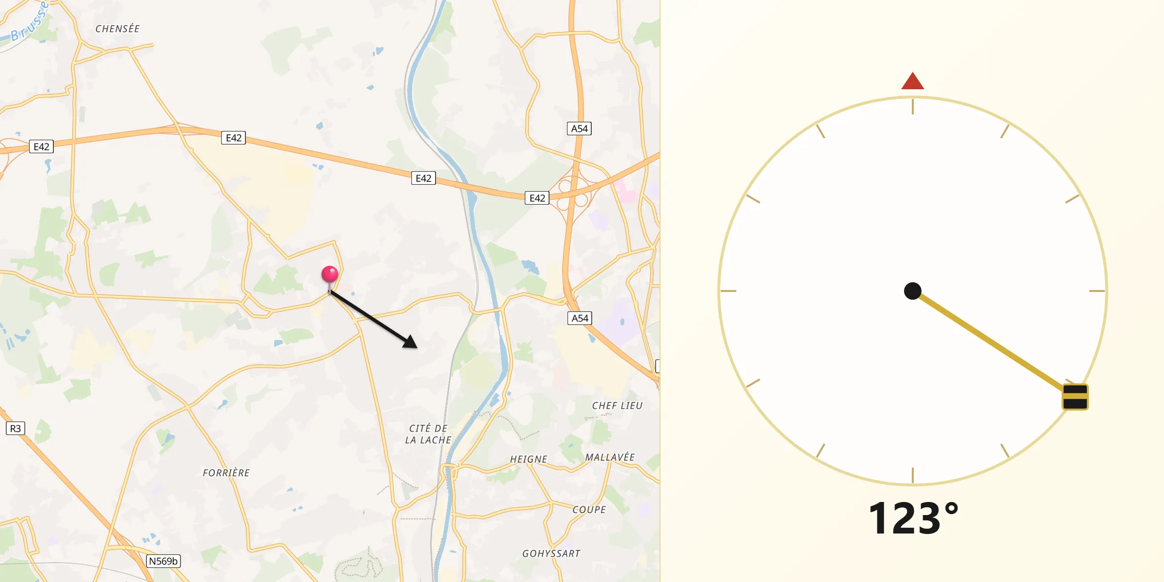 Direction vers la Qibla depuis Courcelles