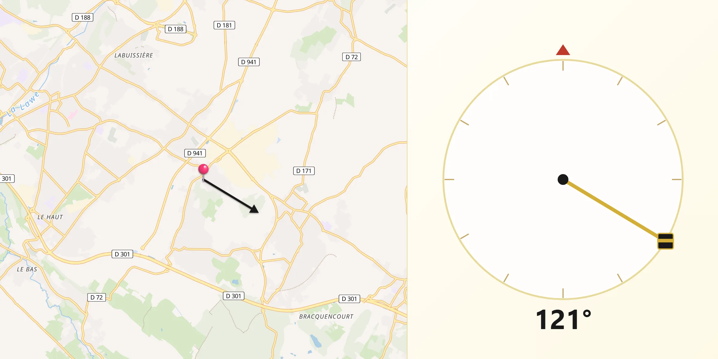 Direction vers la Qibla depuis Ruitz