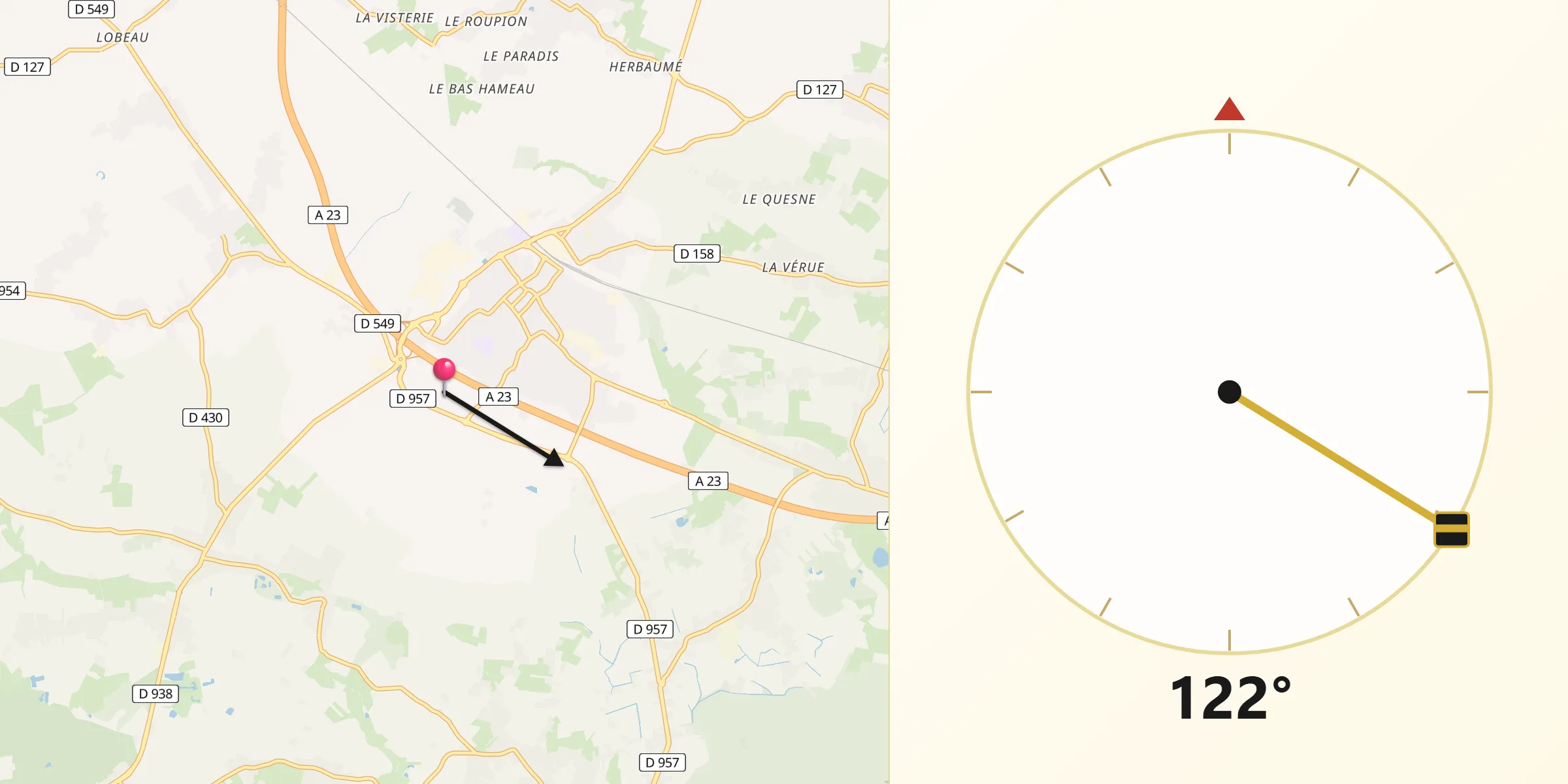 Direction vers la Qibla depuis Orchies