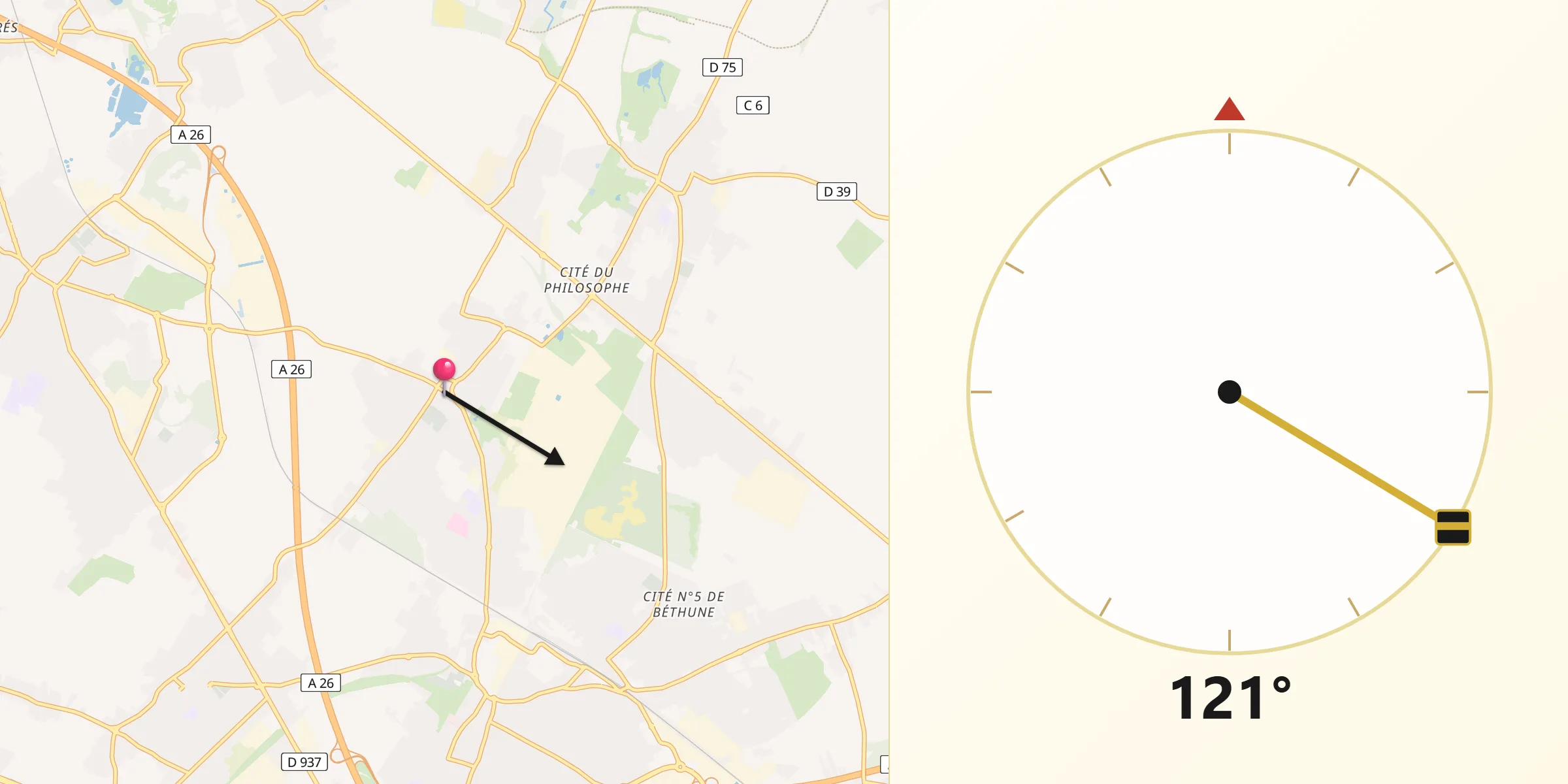 Direction vers la Qibla depuis Mazingarbe