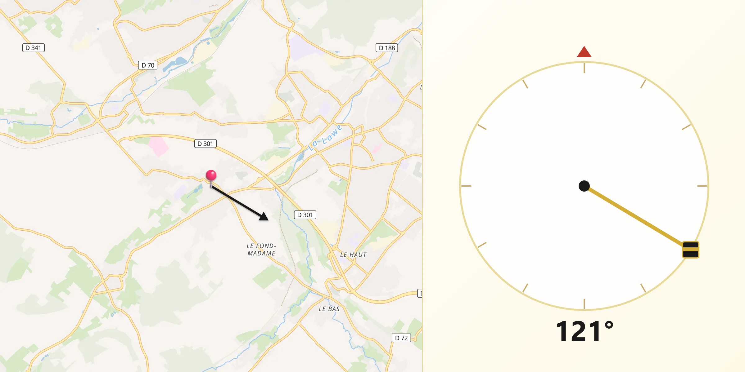 Direction vers la Qibla depuis Divion