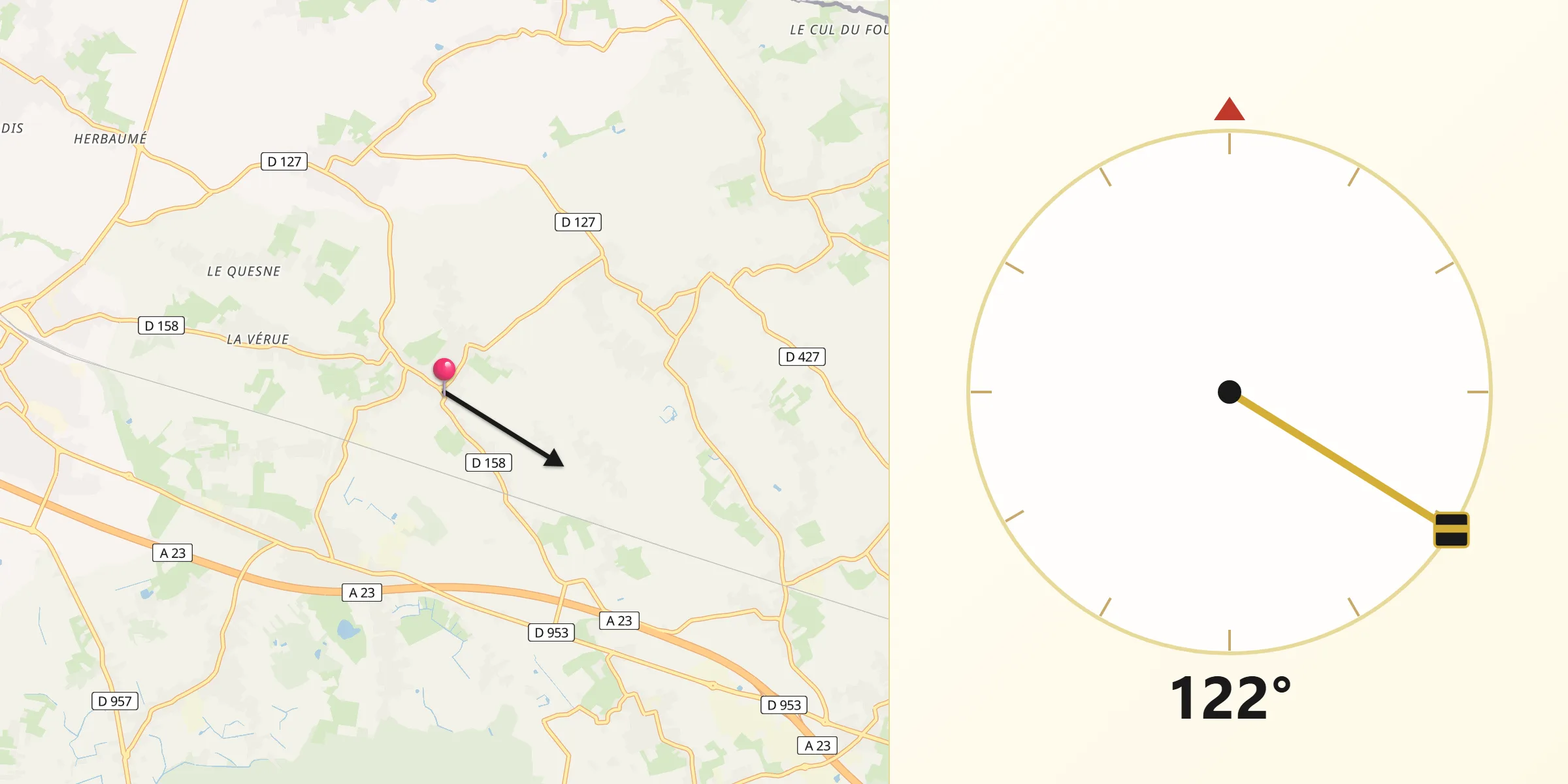 Direction vers la Qibla depuis Landas