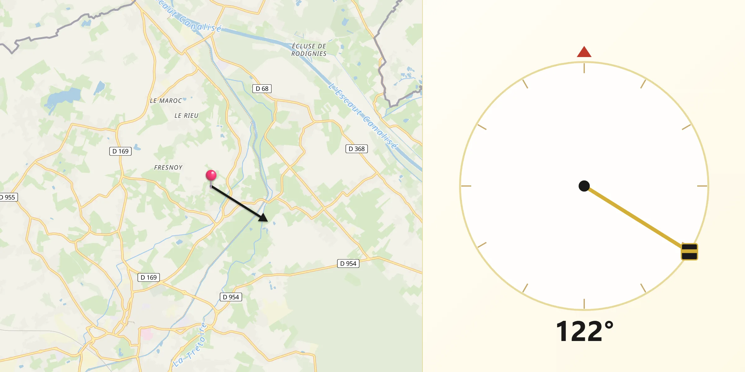 Direction vers la Qibla depuis Thun-Saint-Amand