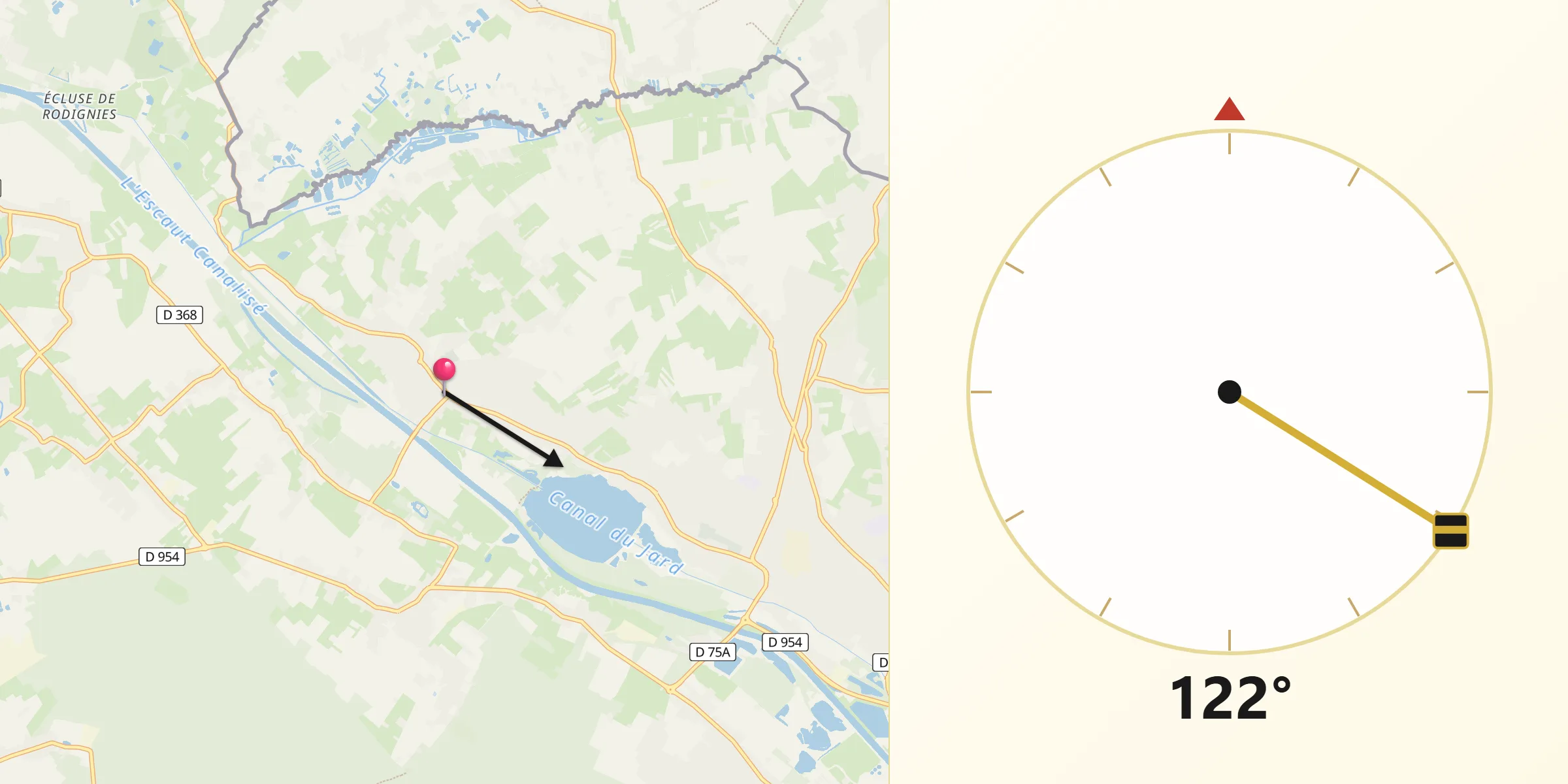 Direction vers la Qibla depuis Hergnies