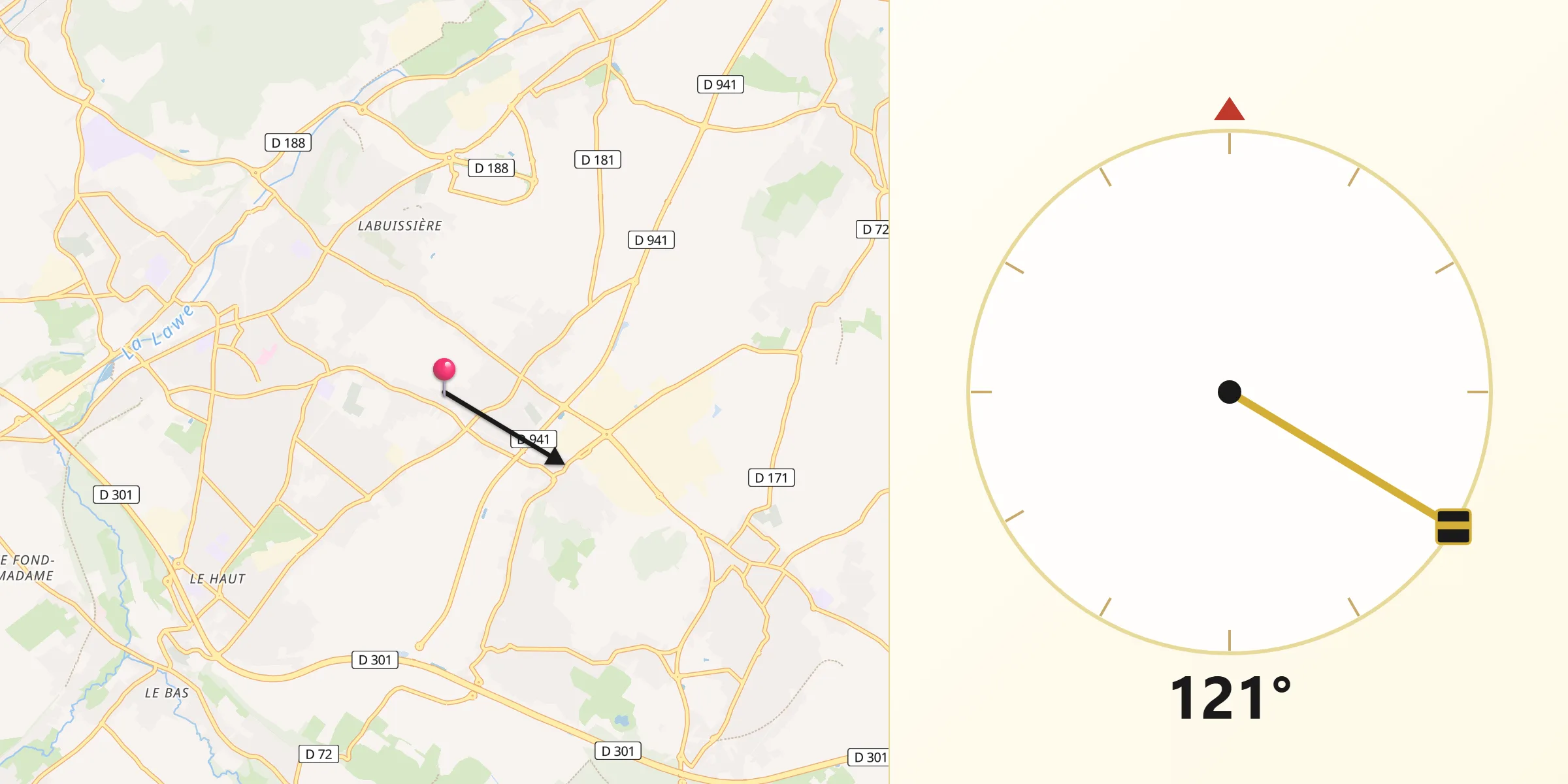 Direction vers la Qibla depuis Haillicourt