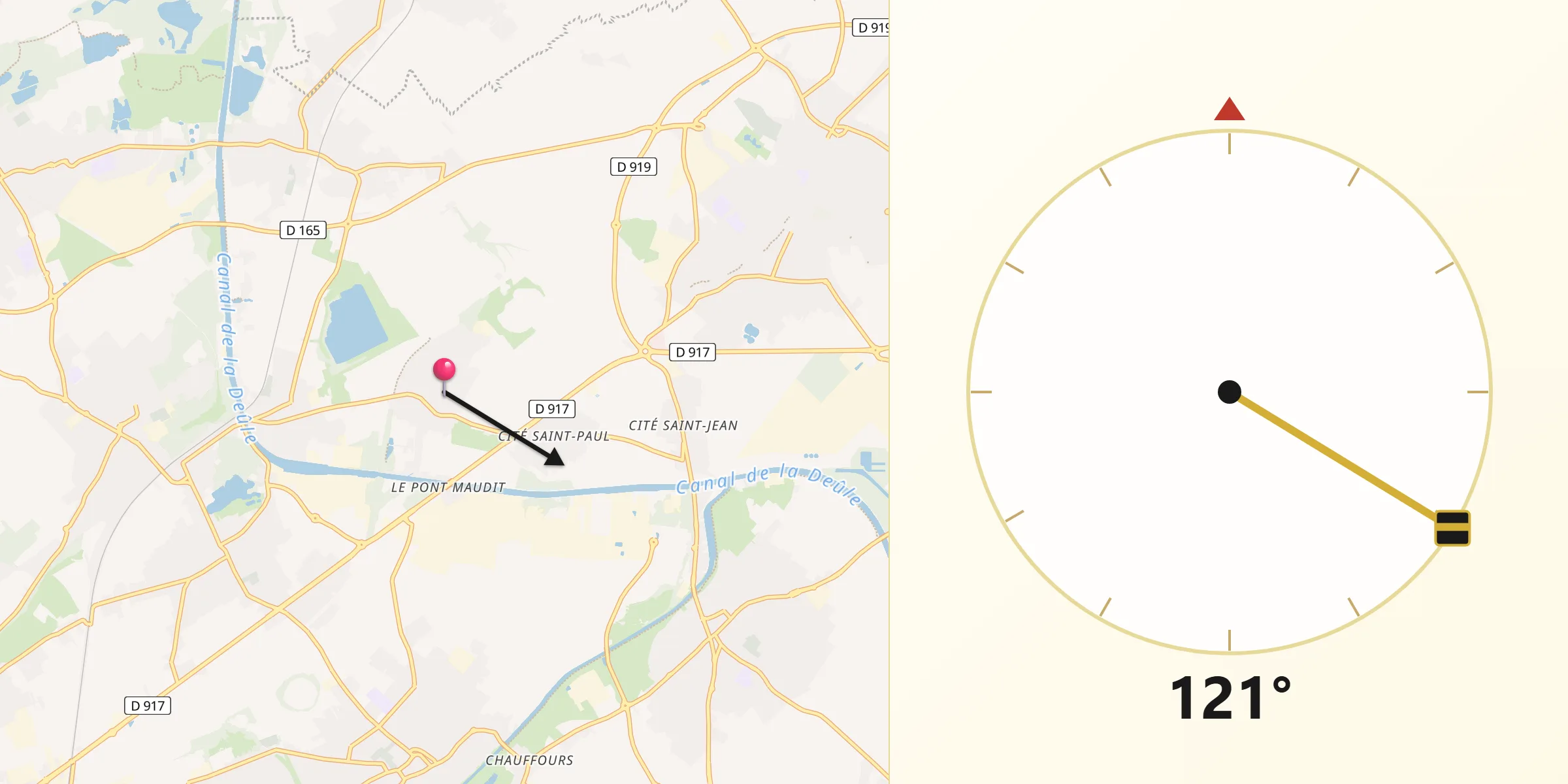 Direction vers la Qibla depuis Estevelles