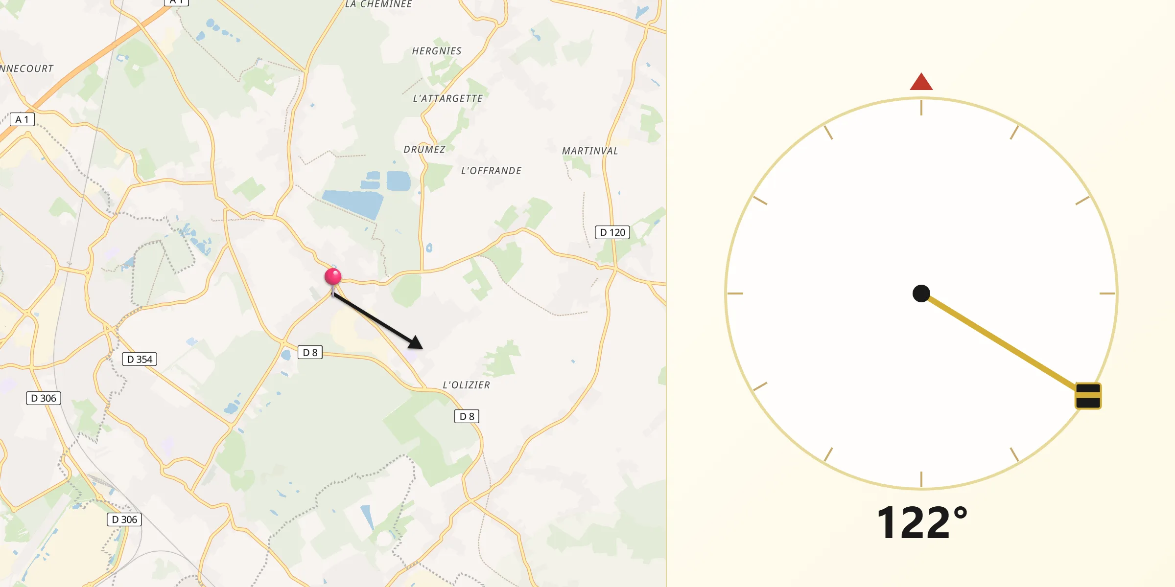 Direction vers la Qibla depuis Thumeries