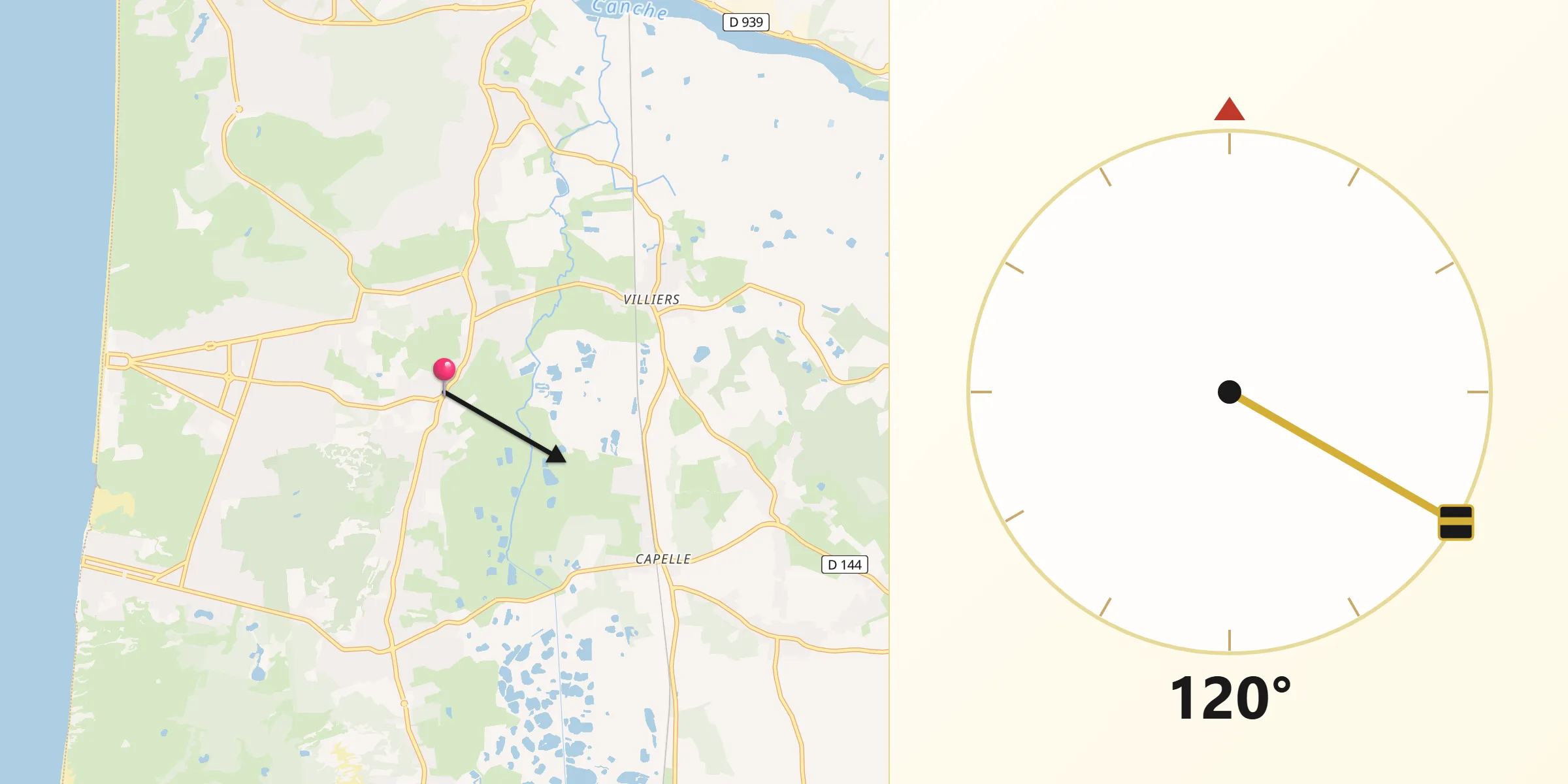 Direction vers la Qibla depuis Cucq