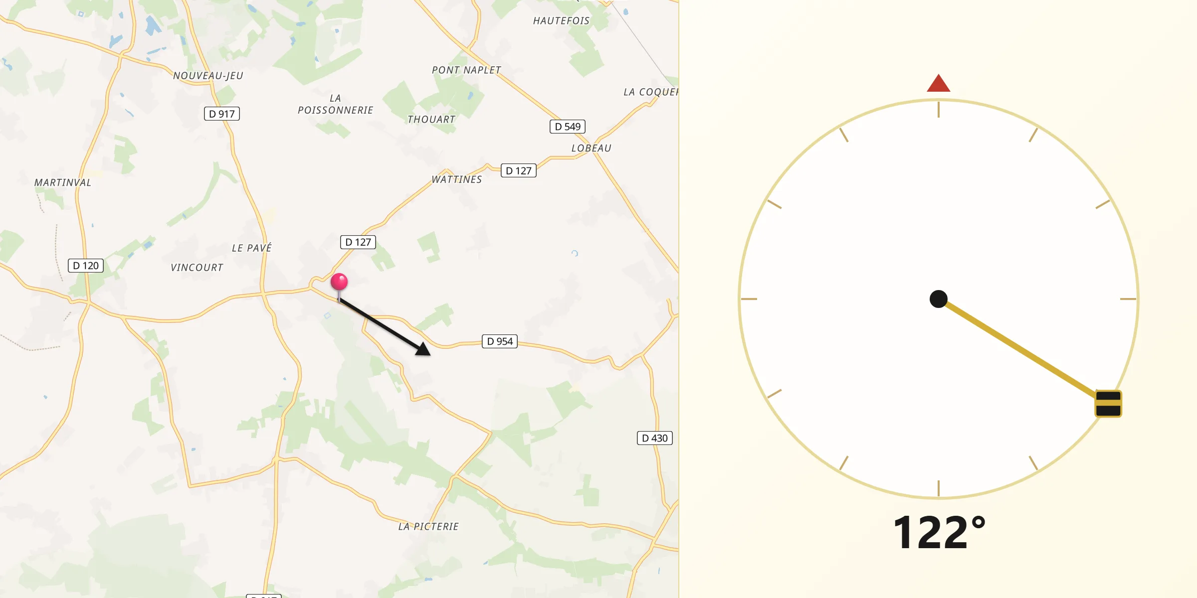 Direction vers la Qibla depuis Bersée