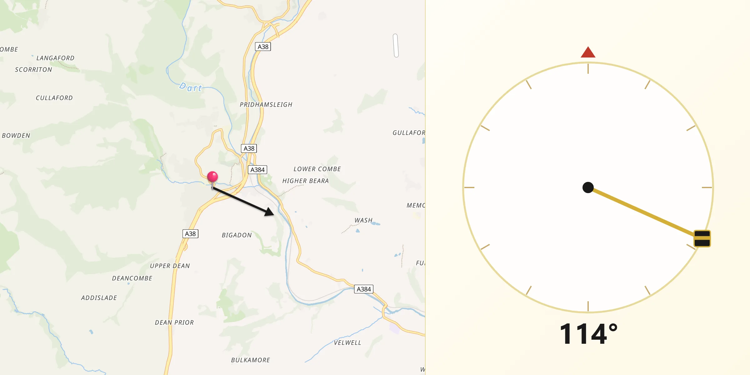 Qibla Direction from Buckfastleigh