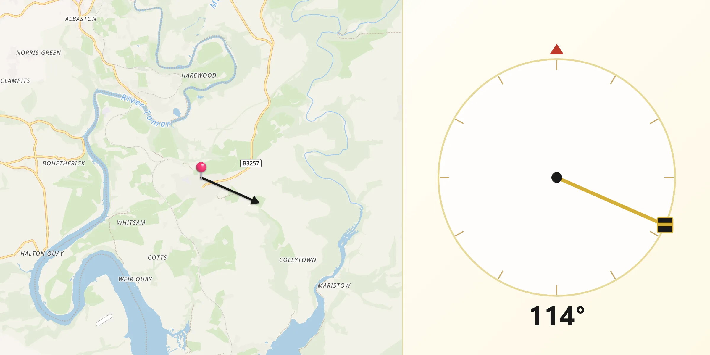 Qibla Direction from Bere Alston