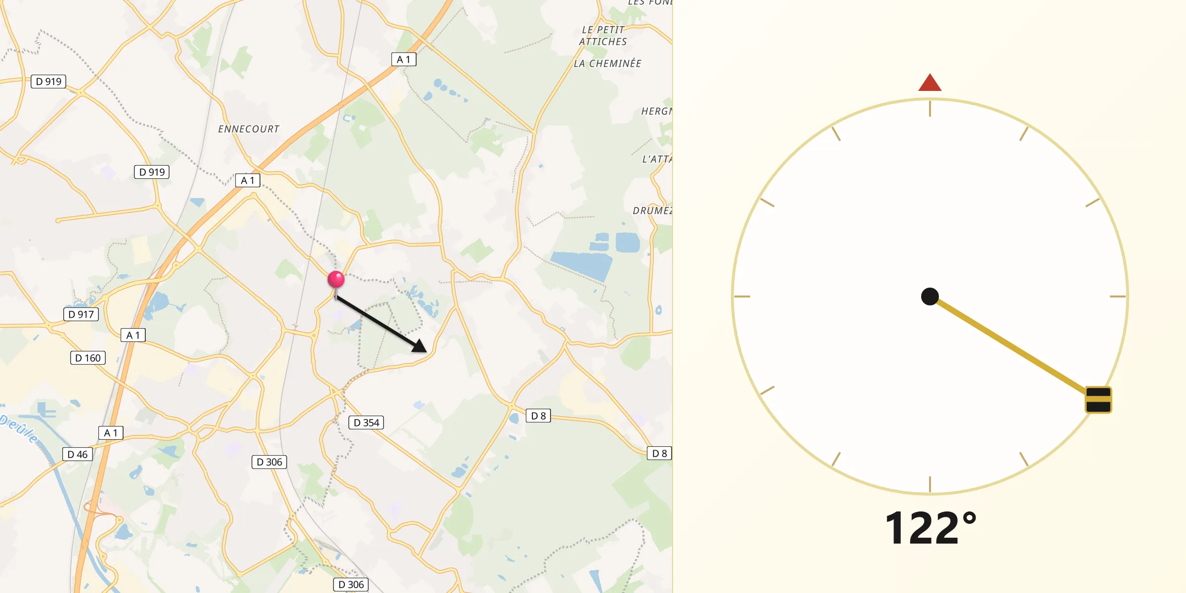 Direction vers la Qibla depuis Libercourt