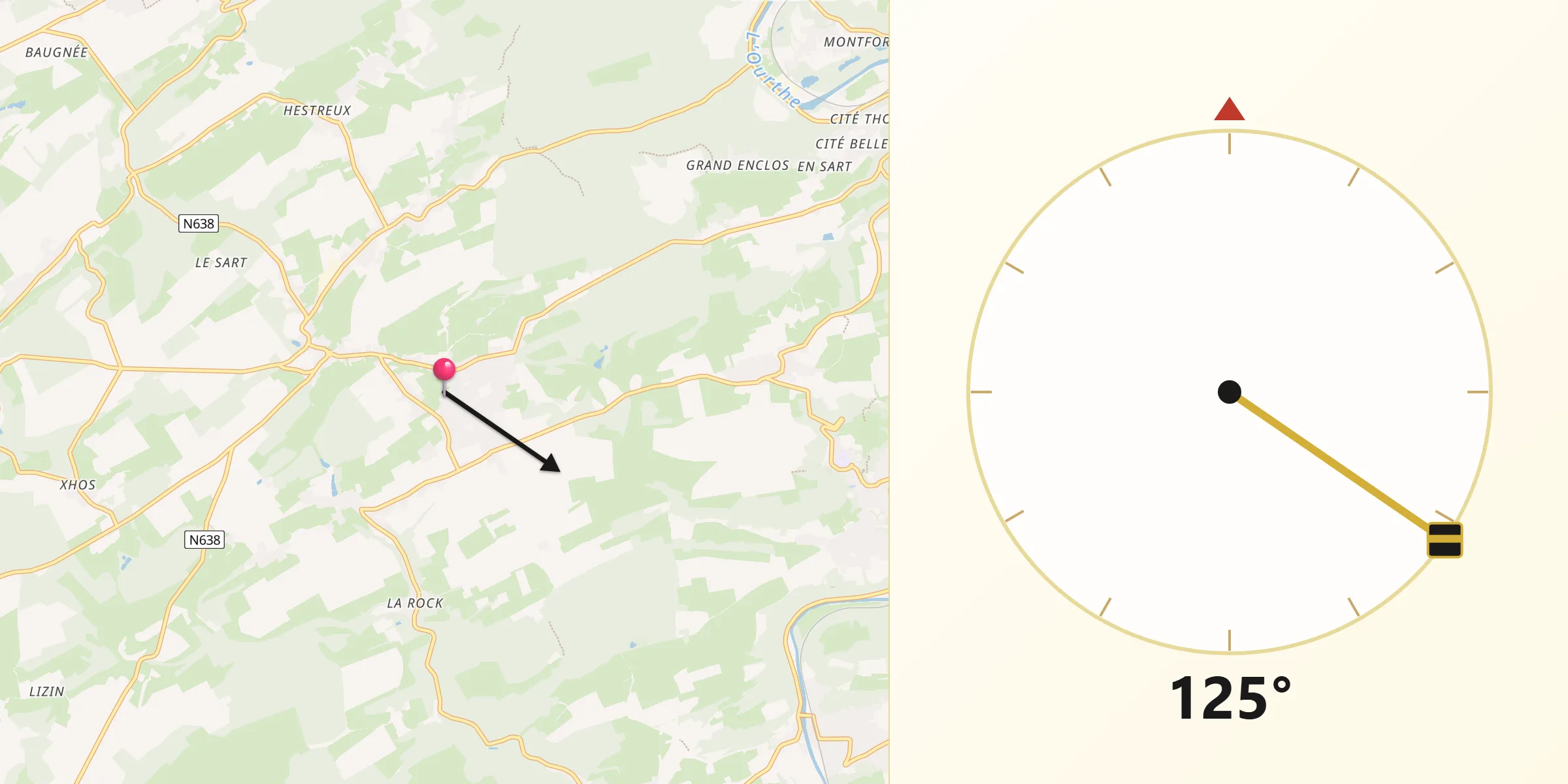 Direction vers la Qibla depuis Anthisnes