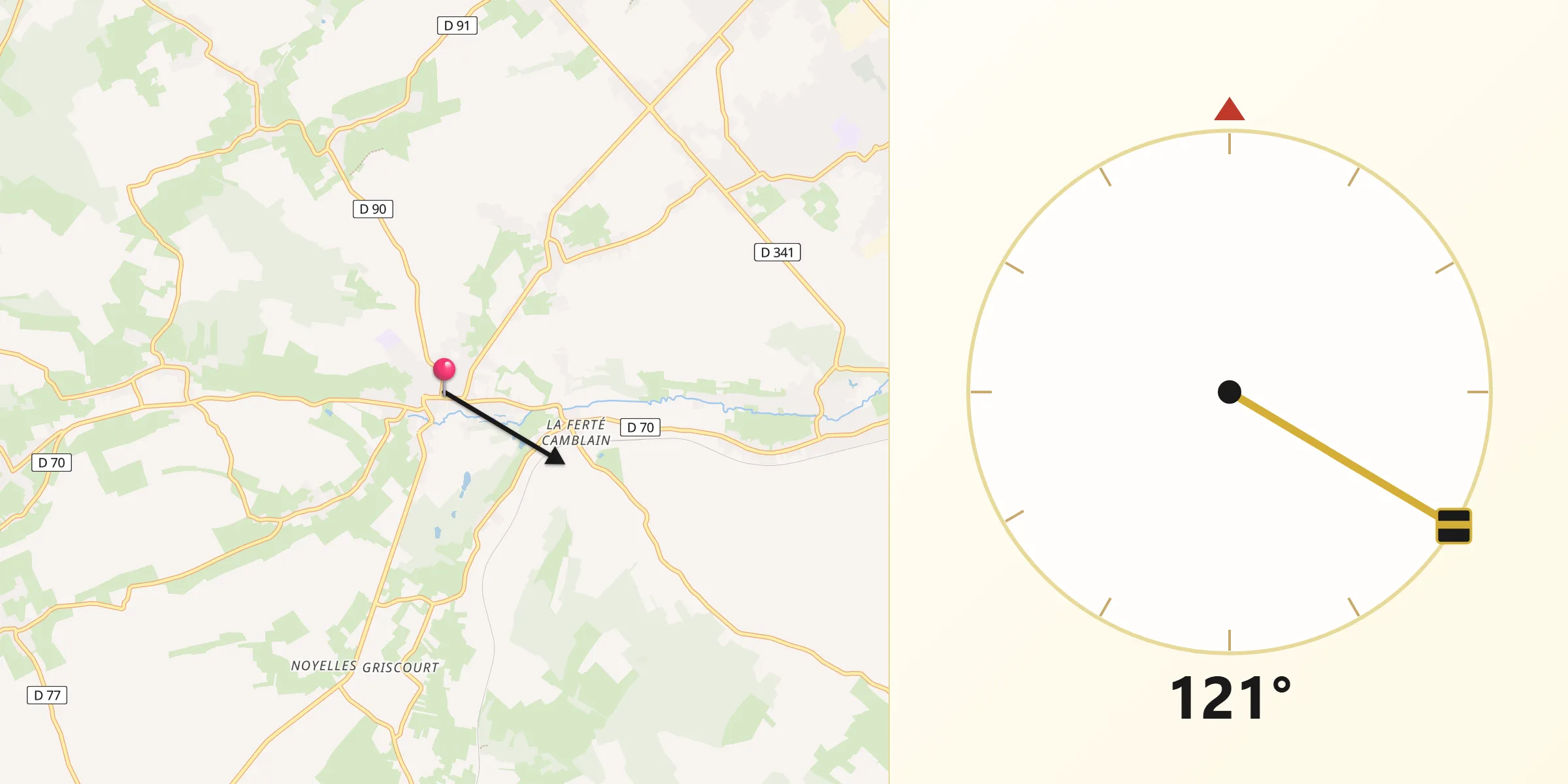 Direction vers la Qibla depuis Pernes