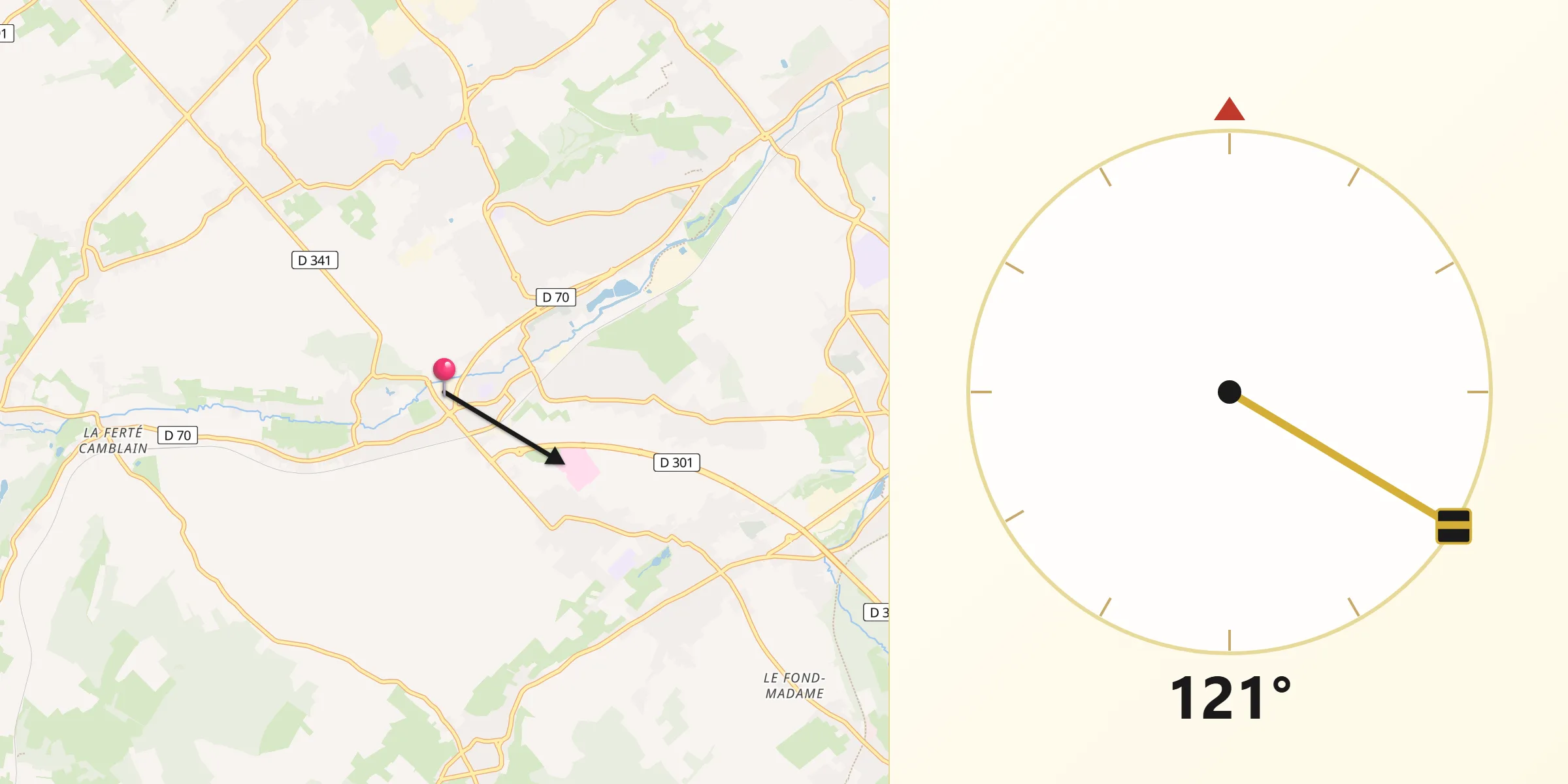 Direction vers la Qibla depuis Calonne-Ricouart