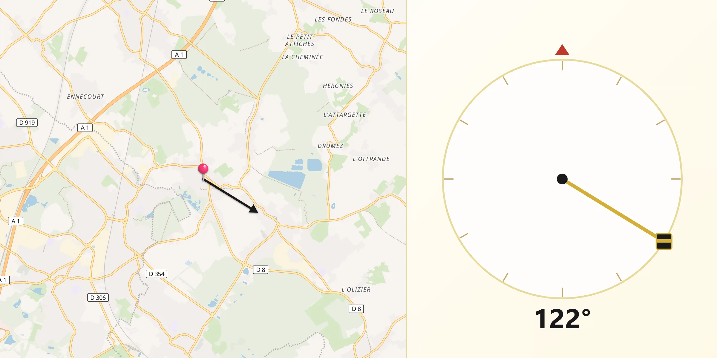 Direction vers la Qibla depuis Wahagnies