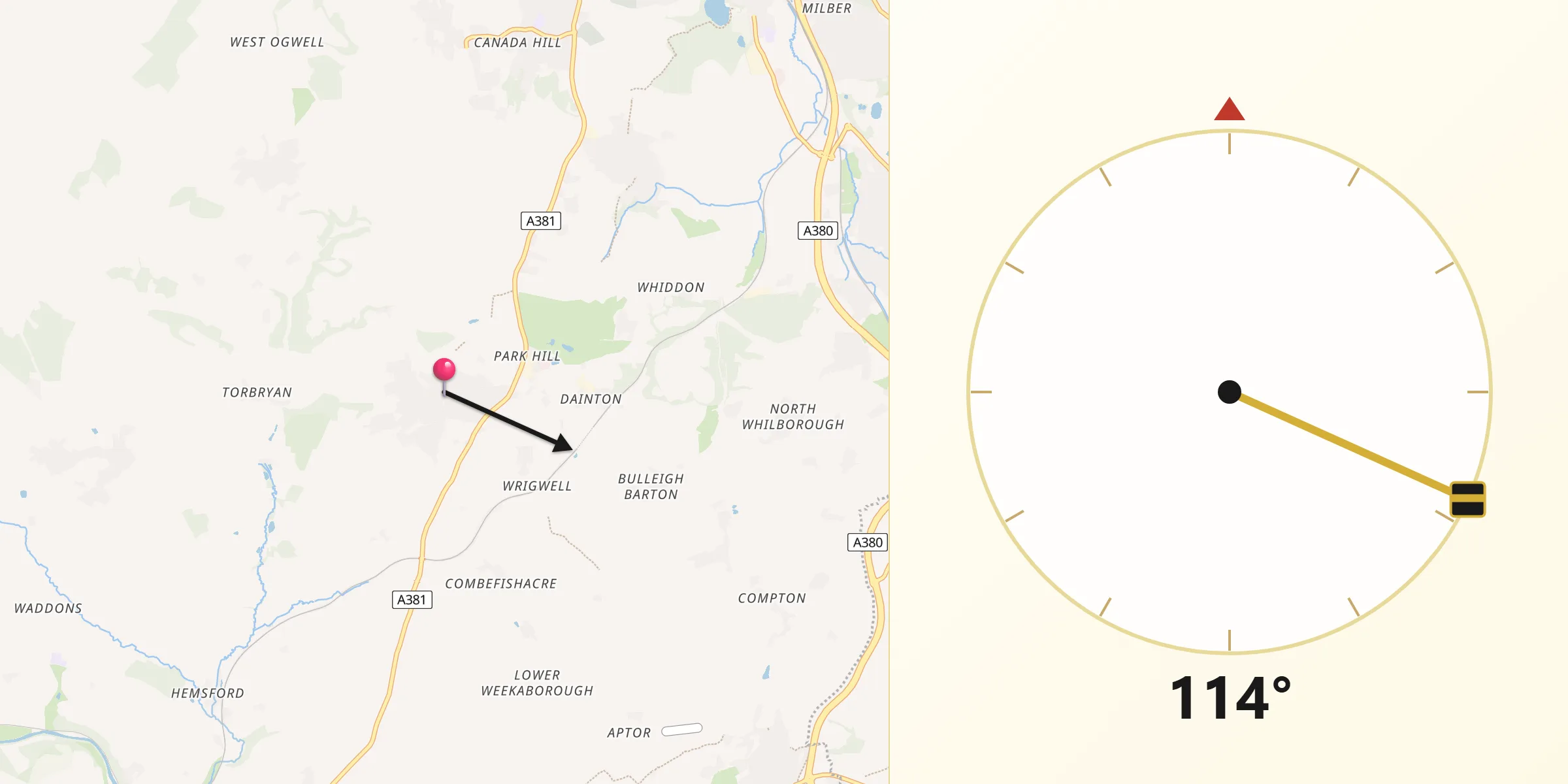 Qibla Direction from Ipplepen