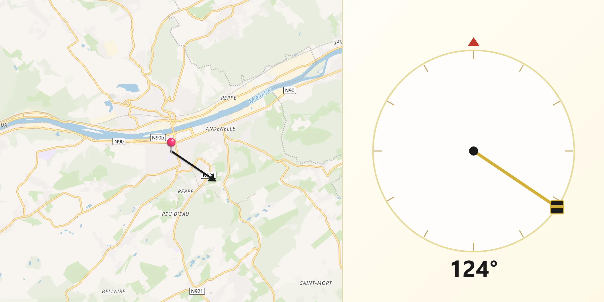 Direction vers la Qibla depuis Andenne