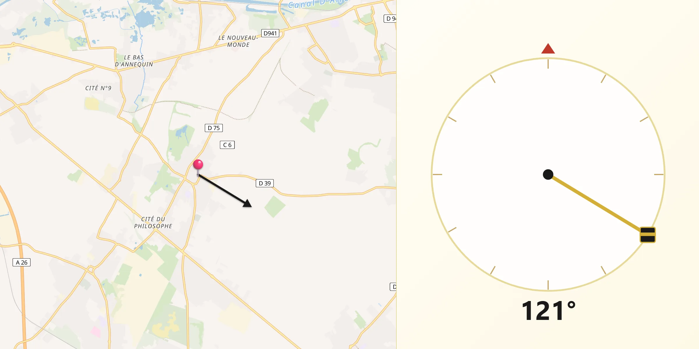 Direction vers la Qibla depuis Vermelles