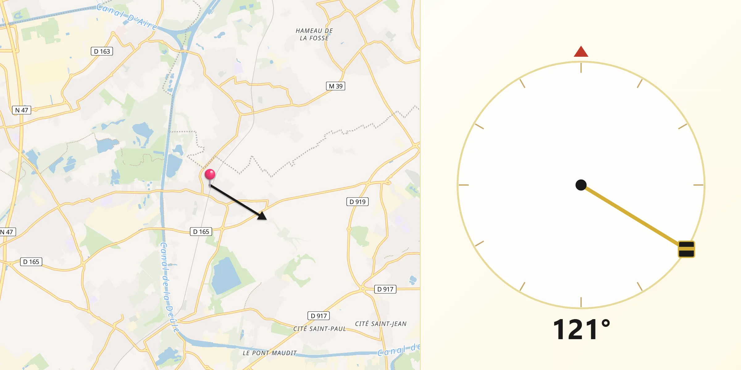 Direction vers la Qibla depuis Meurchin