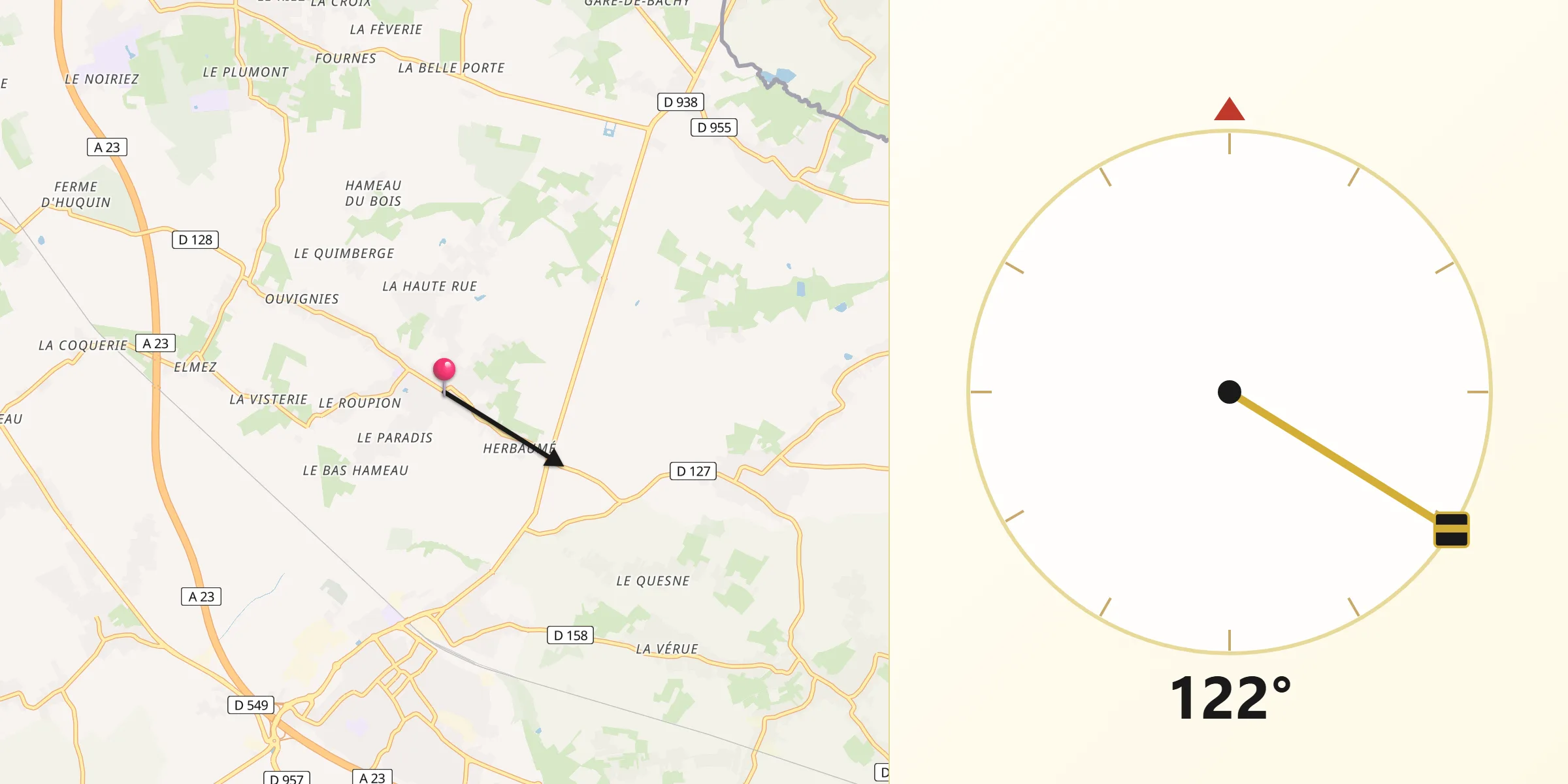 Direction vers la Qibla depuis Nomain