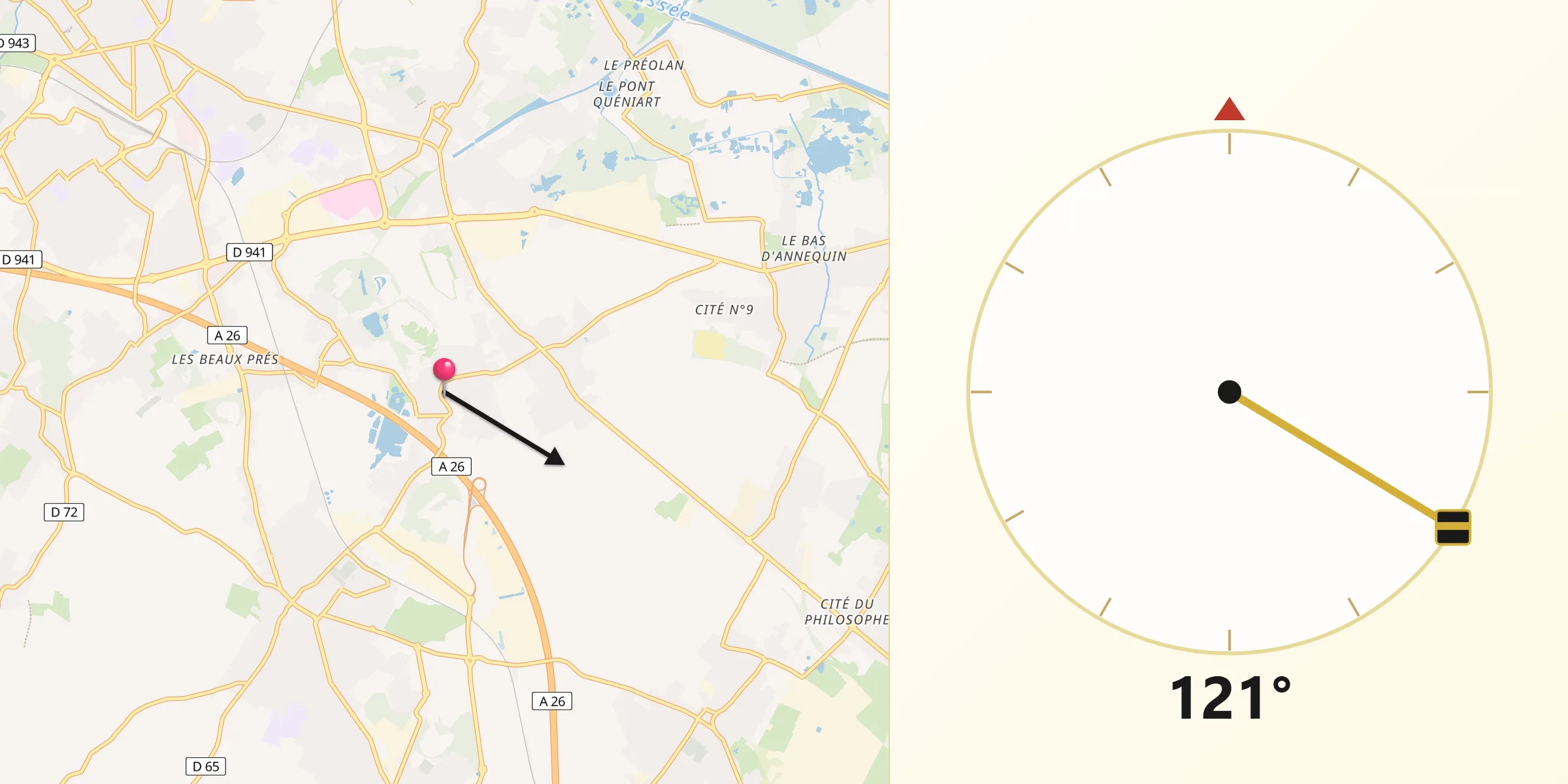 Direction vers la Qibla depuis Labourse