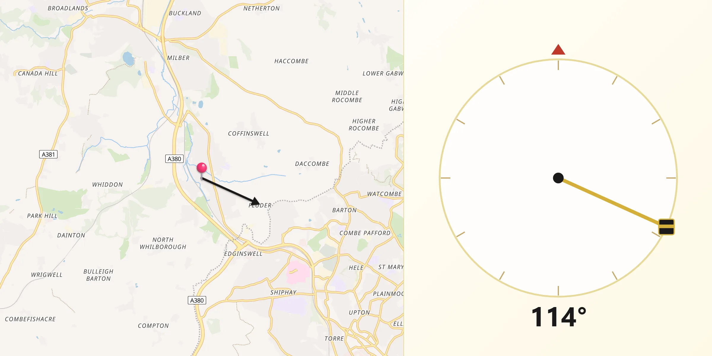 Qibla Direction from Kingskerswell