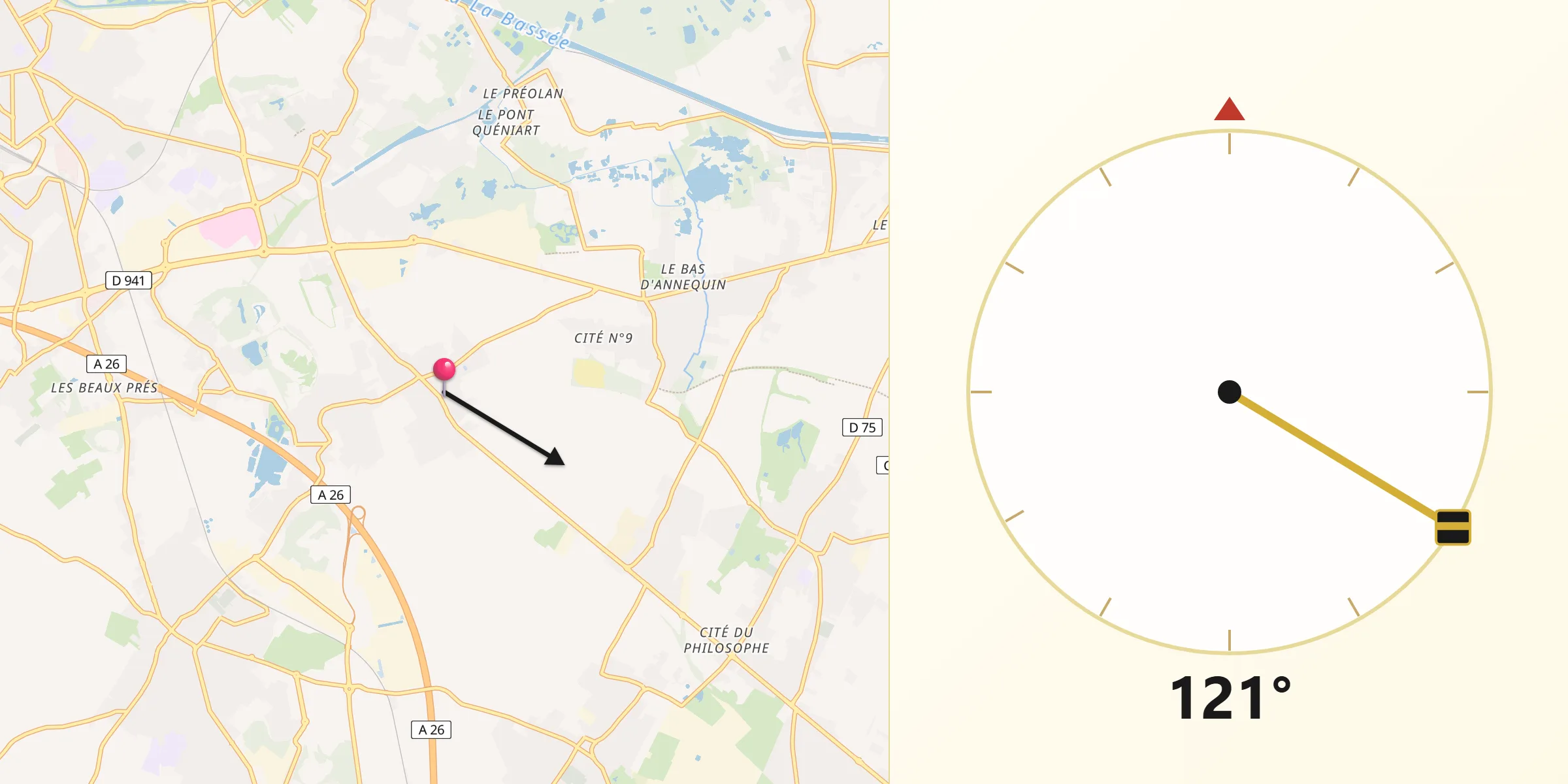 Direction vers la Qibla depuis Sailly-Labourse