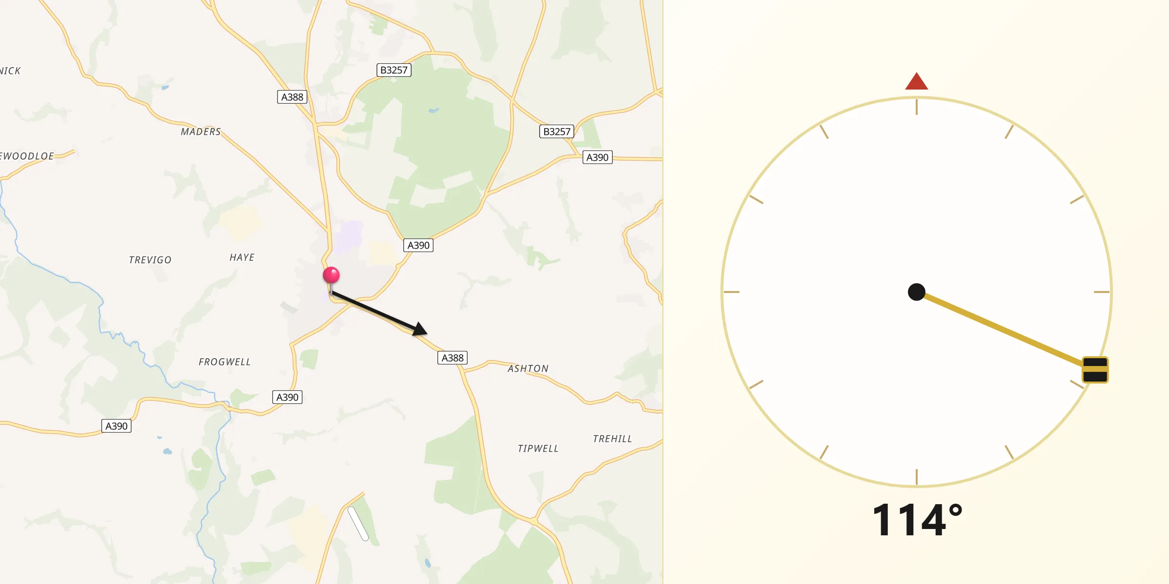 Qibla Direction from Callington