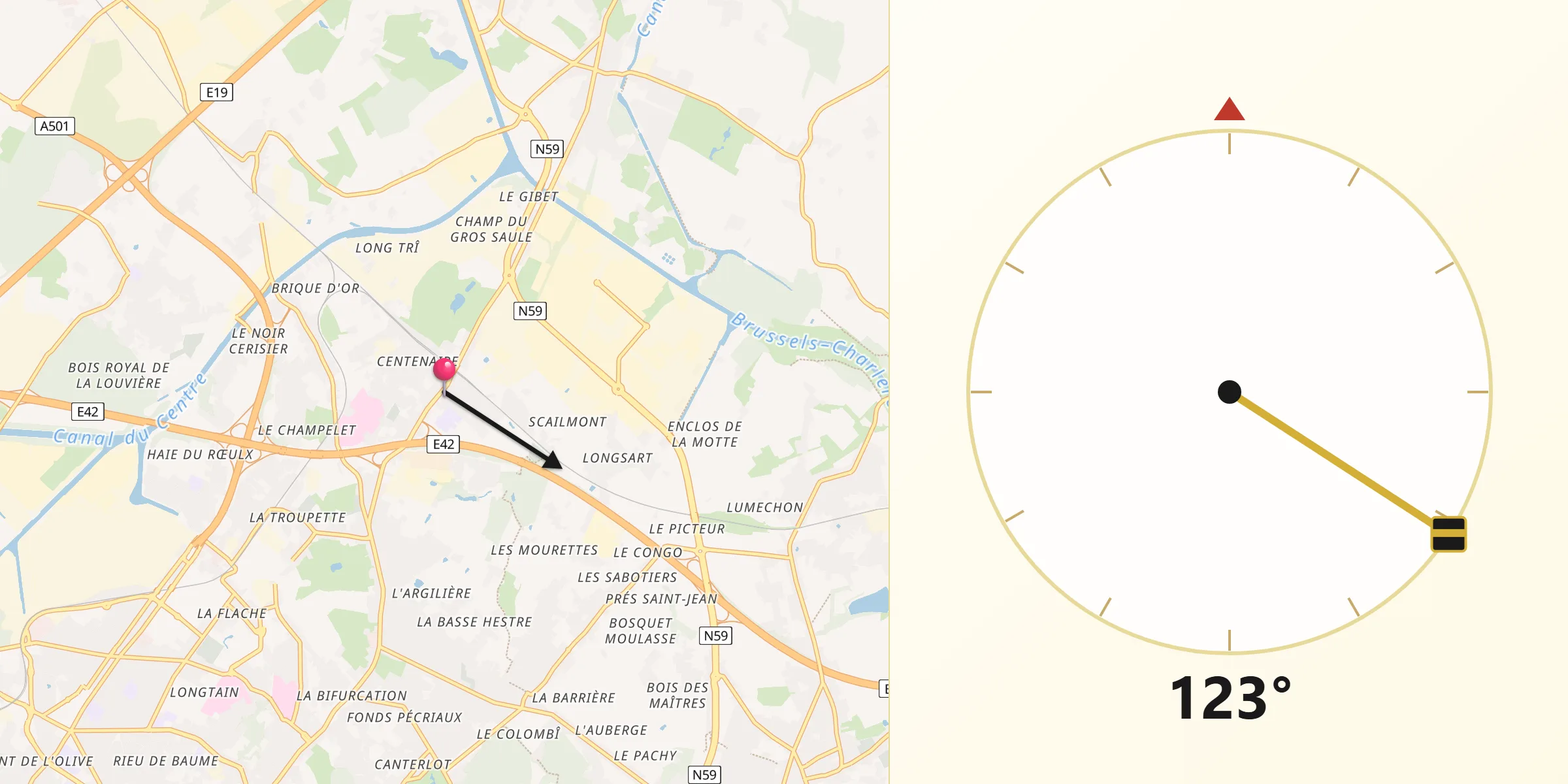 Direction vers la Qibla depuis Manage