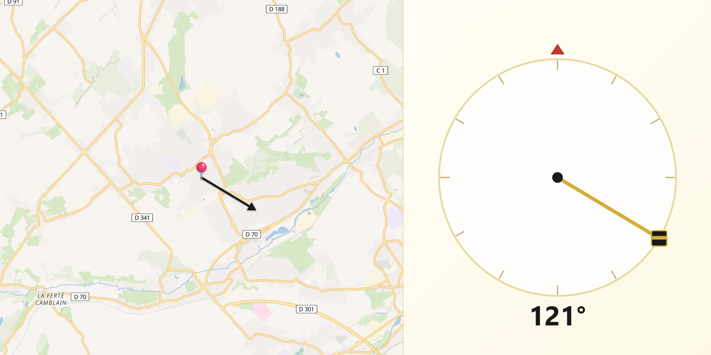 Direction vers la Qibla depuis Auchel