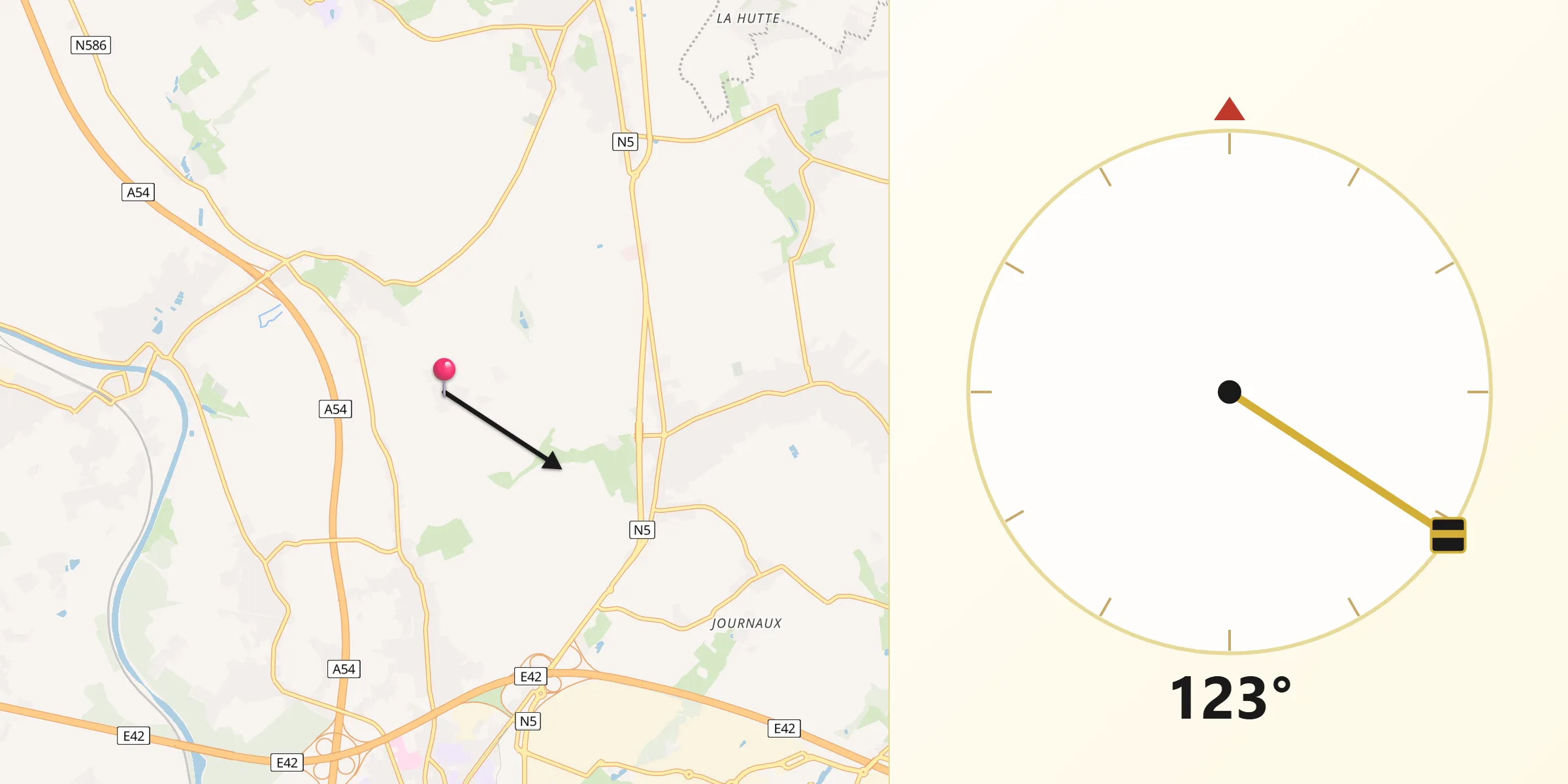 Direction vers la Qibla depuis Brunehault