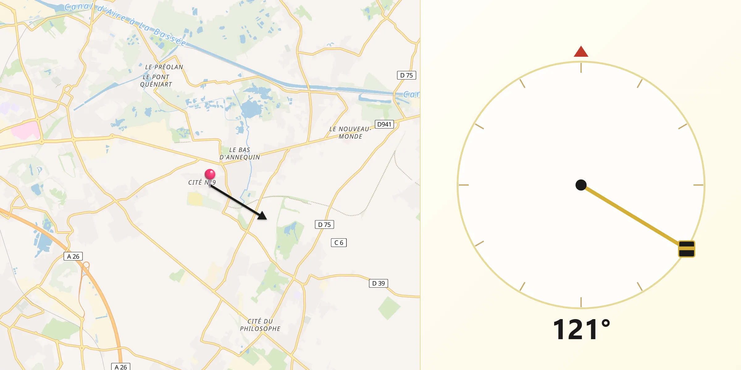 Direction vers la Qibla depuis Annequin