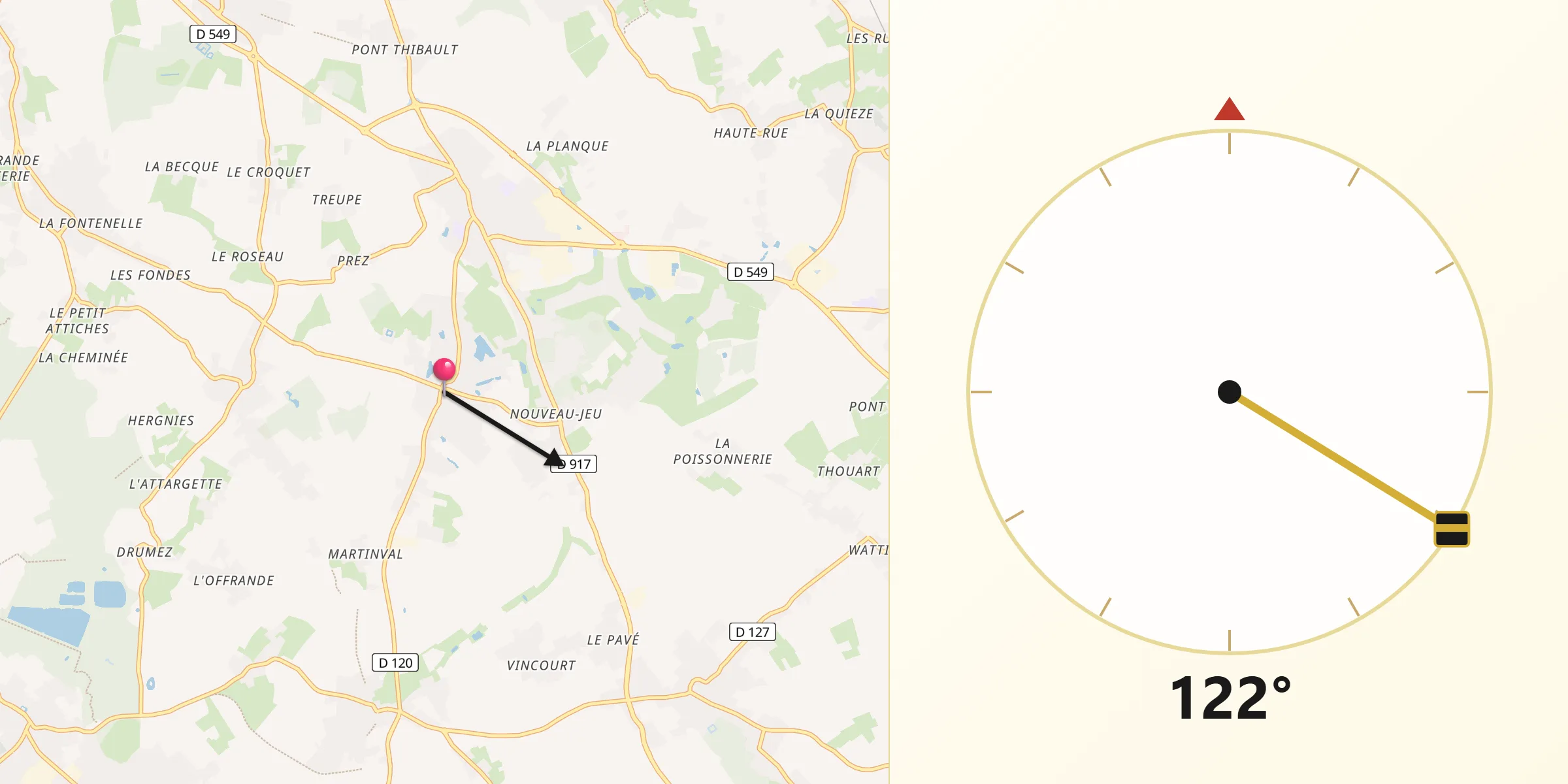 Direction vers la Qibla depuis Mérignies