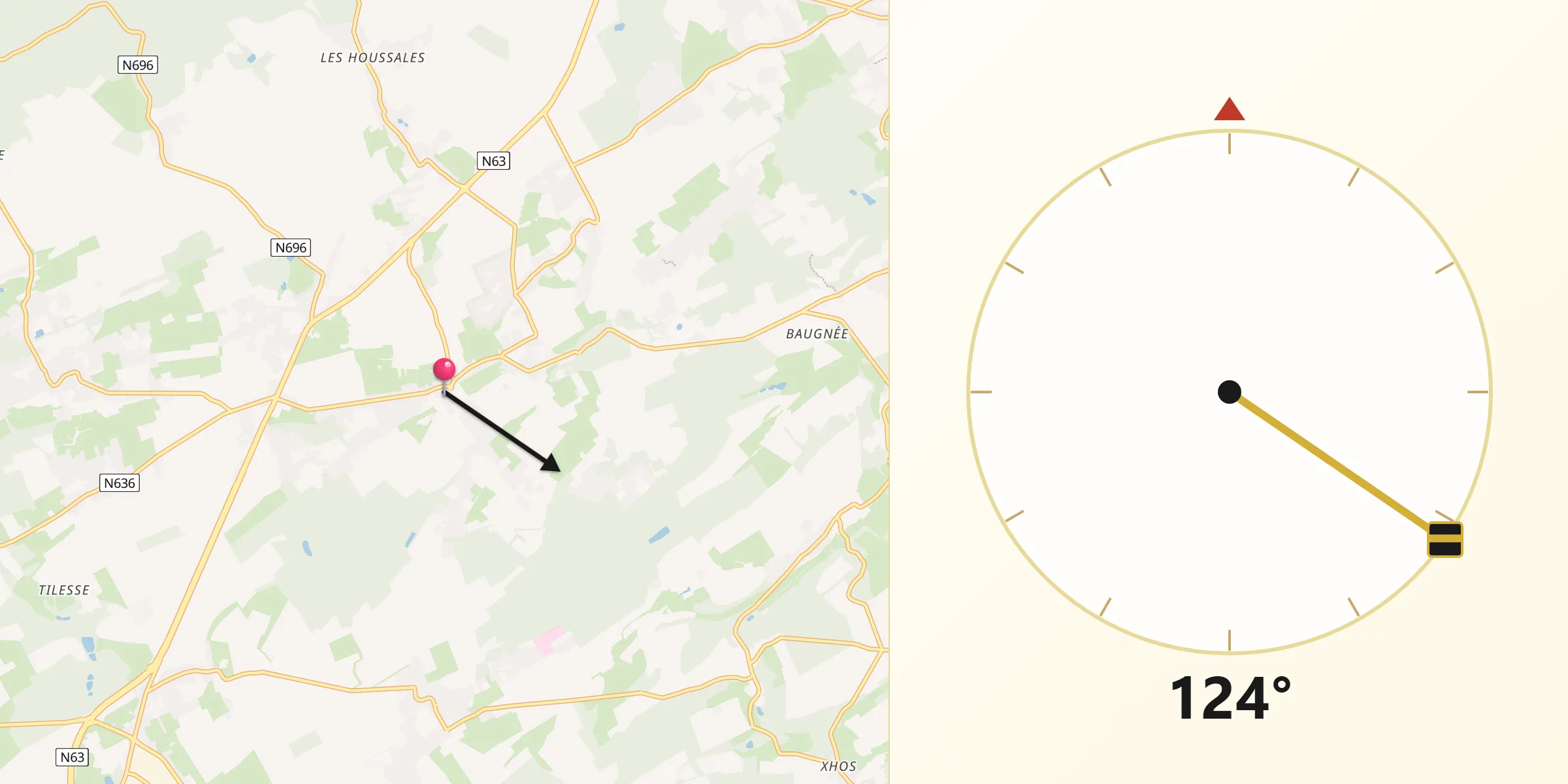 Direction vers la Qibla depuis Nandrin