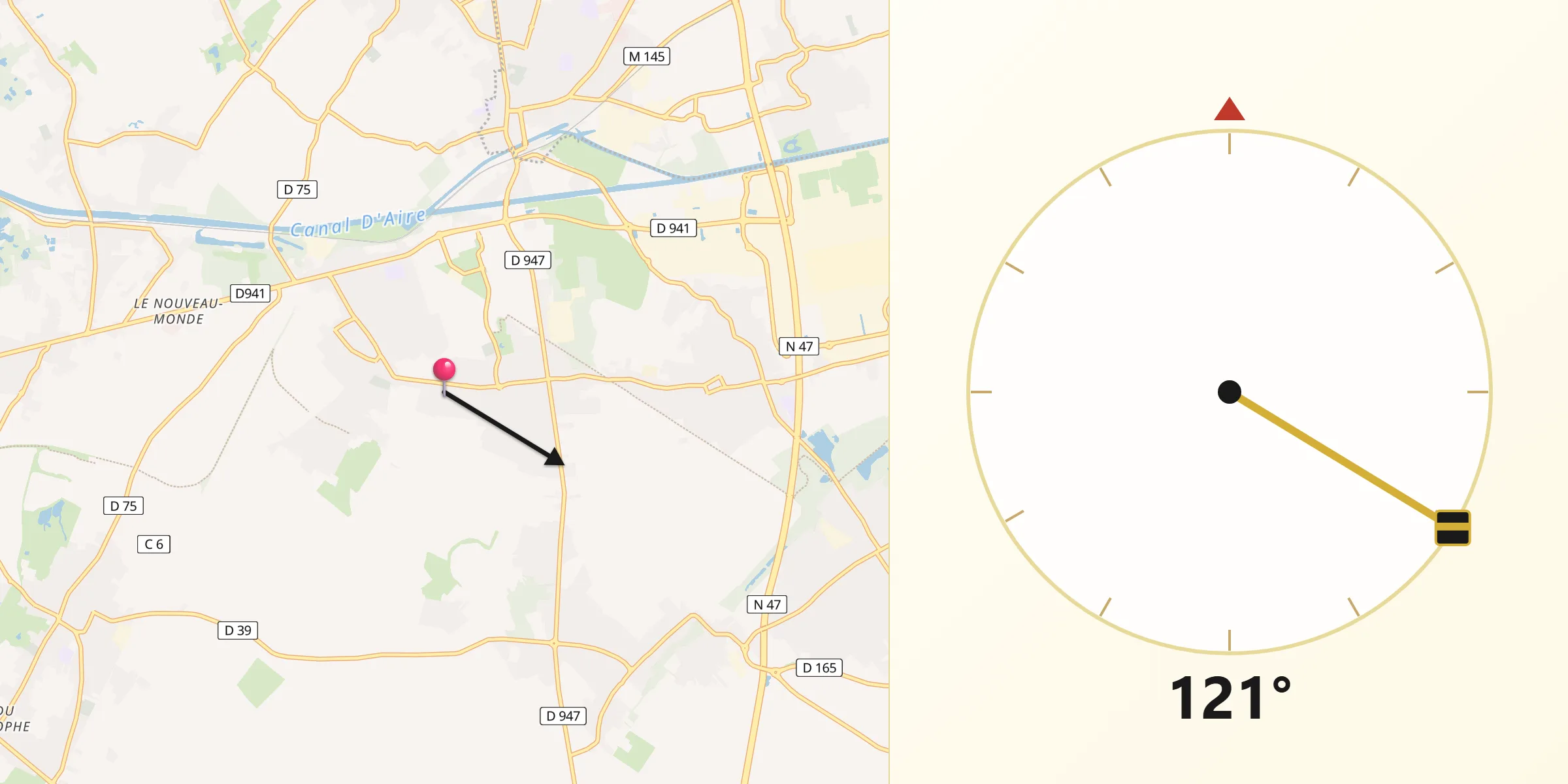 Direction vers la Qibla depuis Haisnes