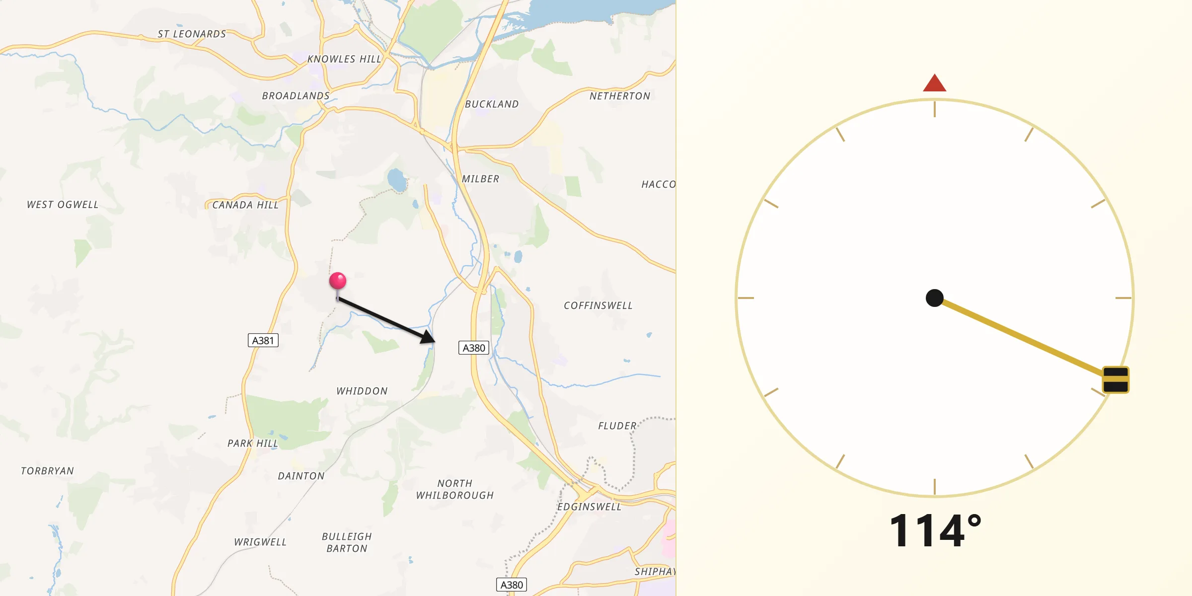 Qibla Direction from Abbotskerswell