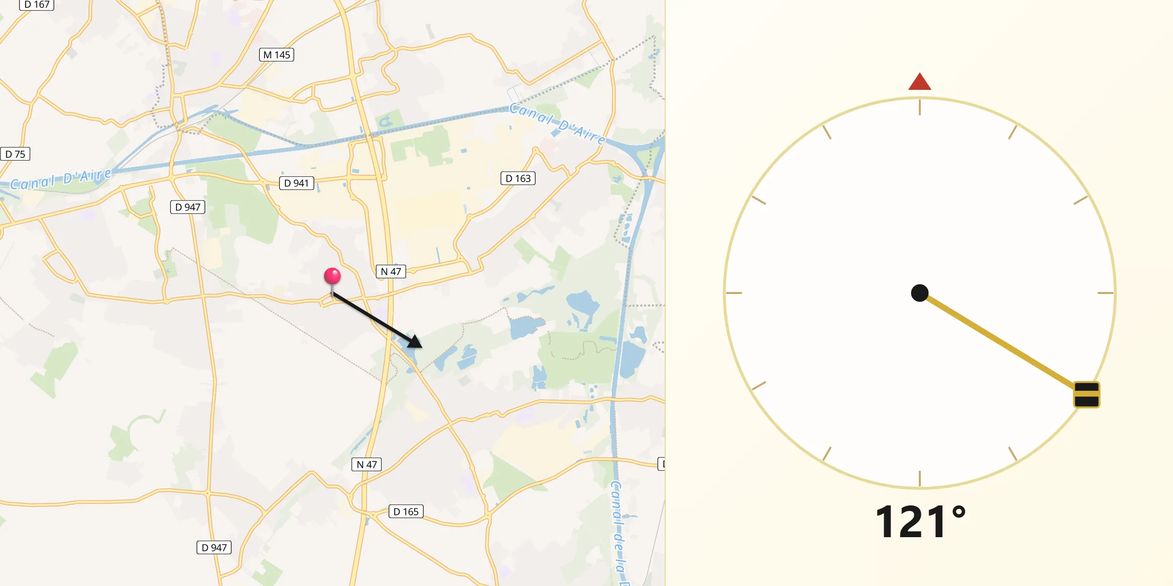 Direction vers la Qibla depuis Douvrin